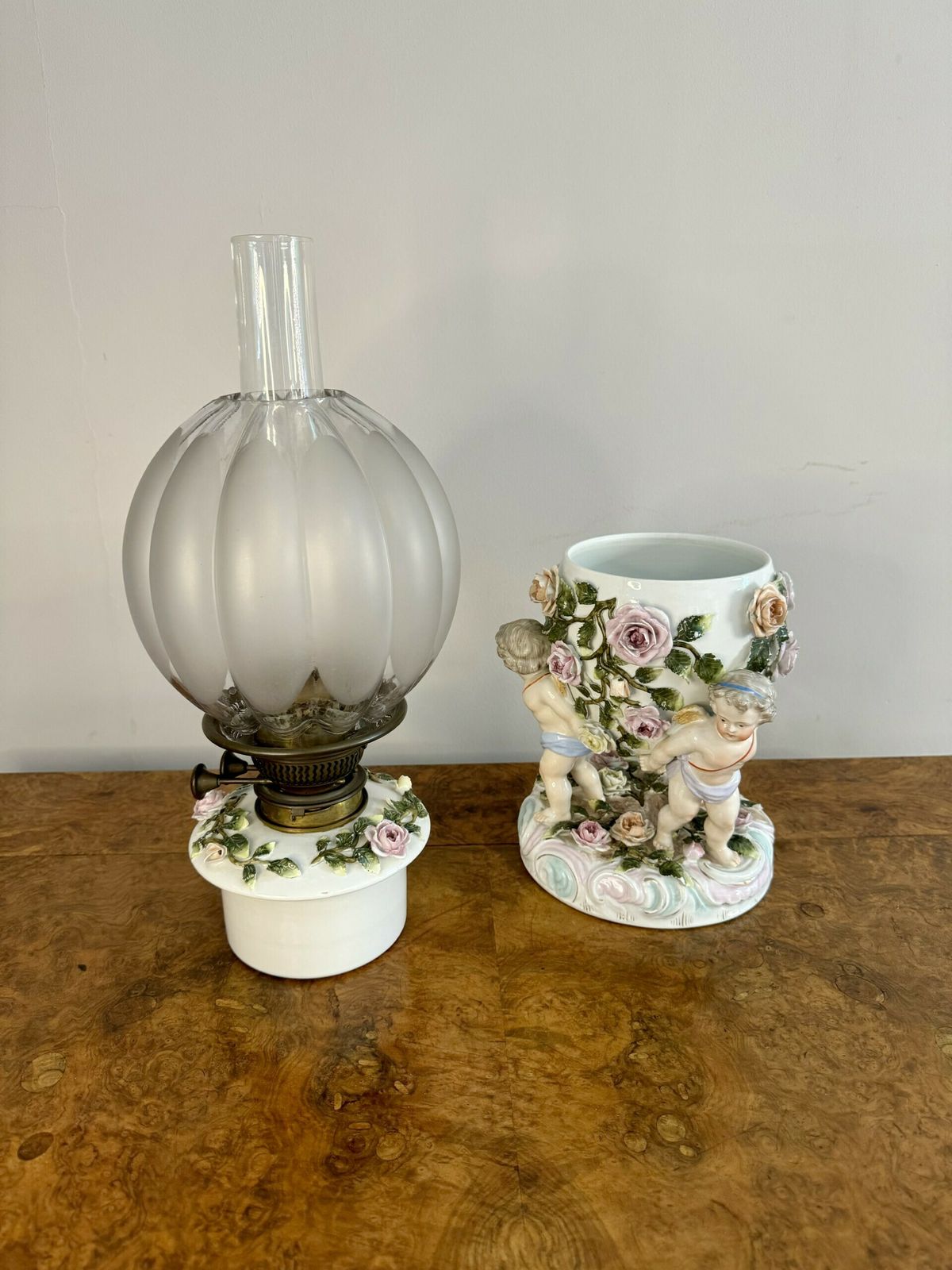 photo furniture Outstanding Quality Antique Sitzendorf Porcelain Oil Lamp