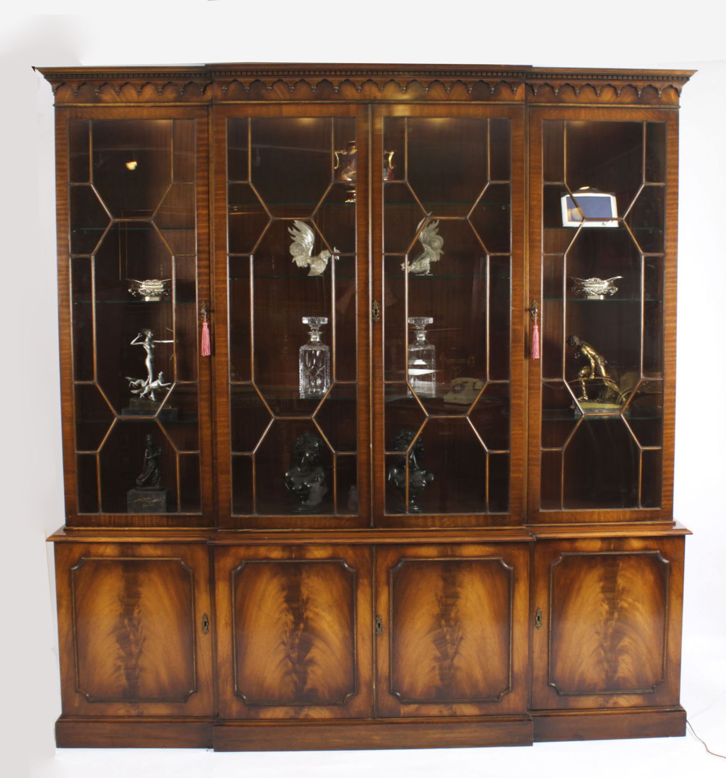 Vintage Flame Mahogany Breakfront Bookcase 20th Century