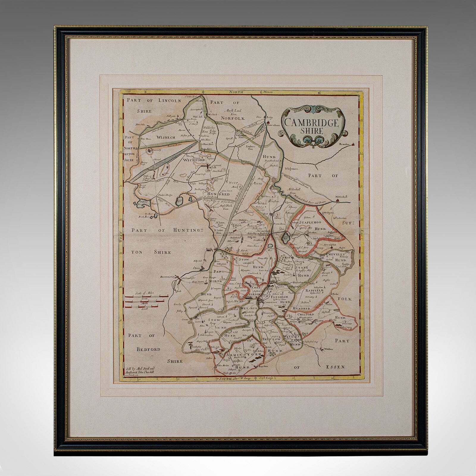 Antique County Map, Cambridgeshire, English, Framed Cartography, Robert Morden photo furniture