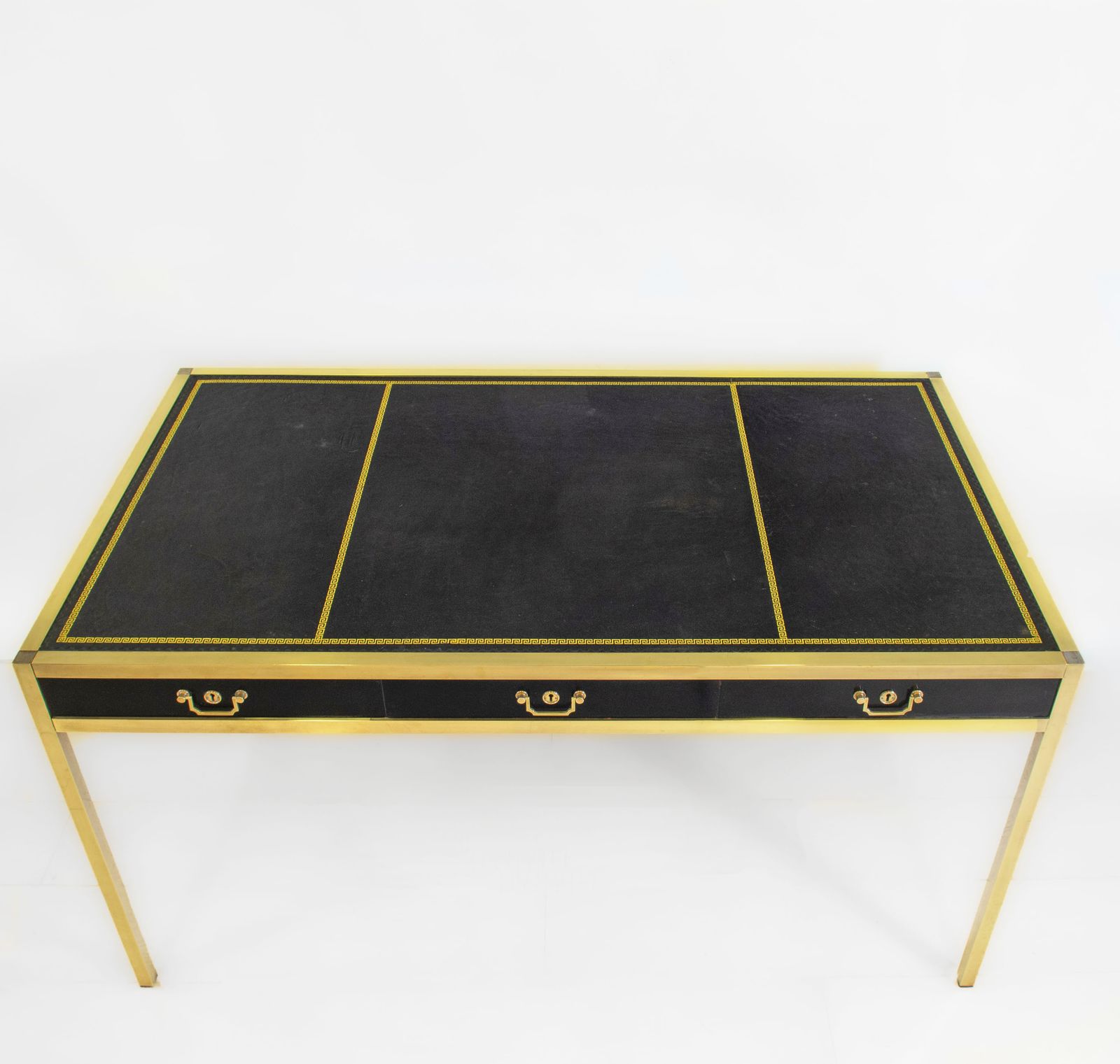 Mid Century Maison Jansen Manner Brass & Leather Desk Writing Table French 1950s photo Furniture