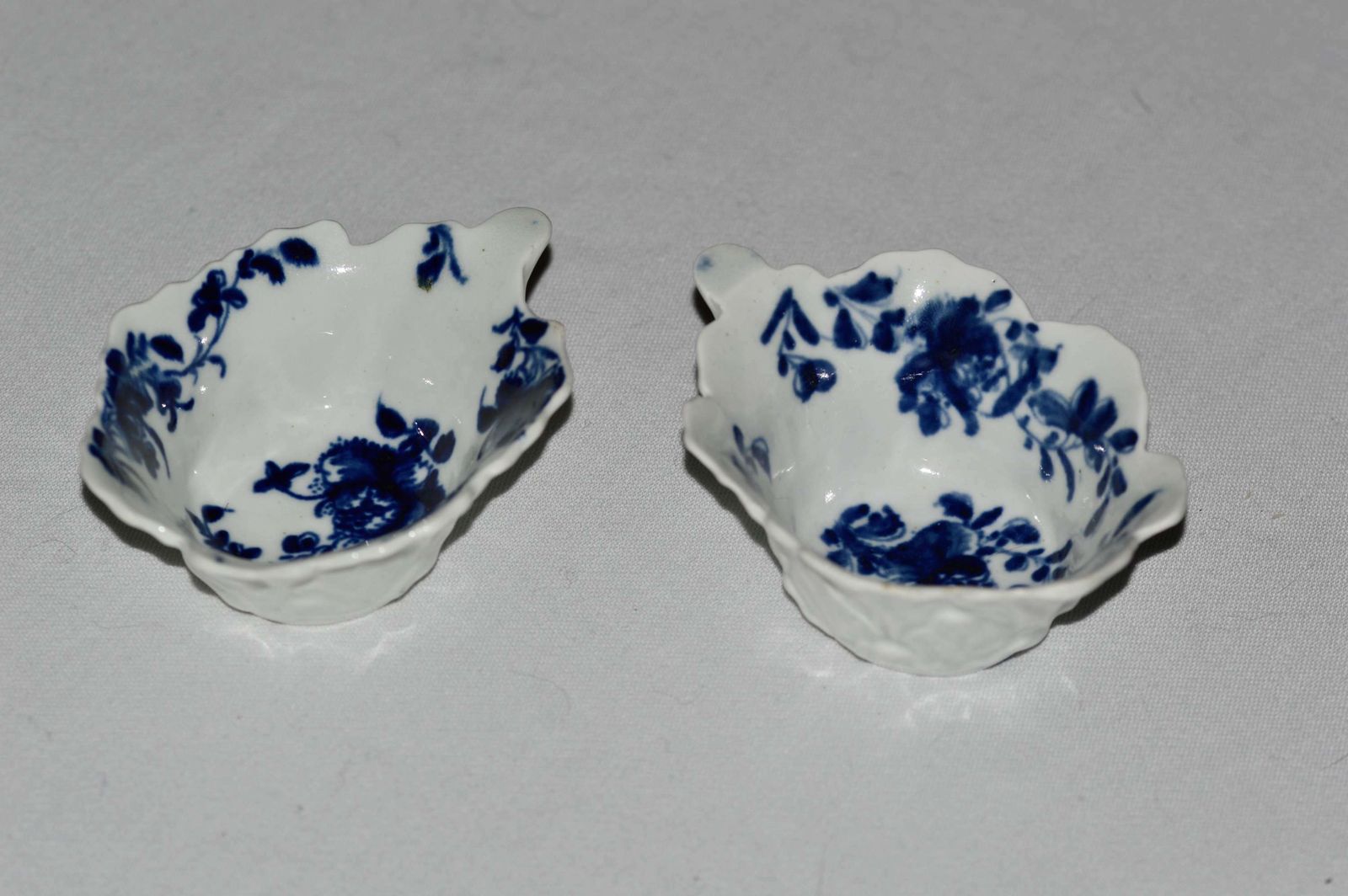 1758 60 An Attractive Pair Of Worcester Geranium Moulded Butterboats photo furniture