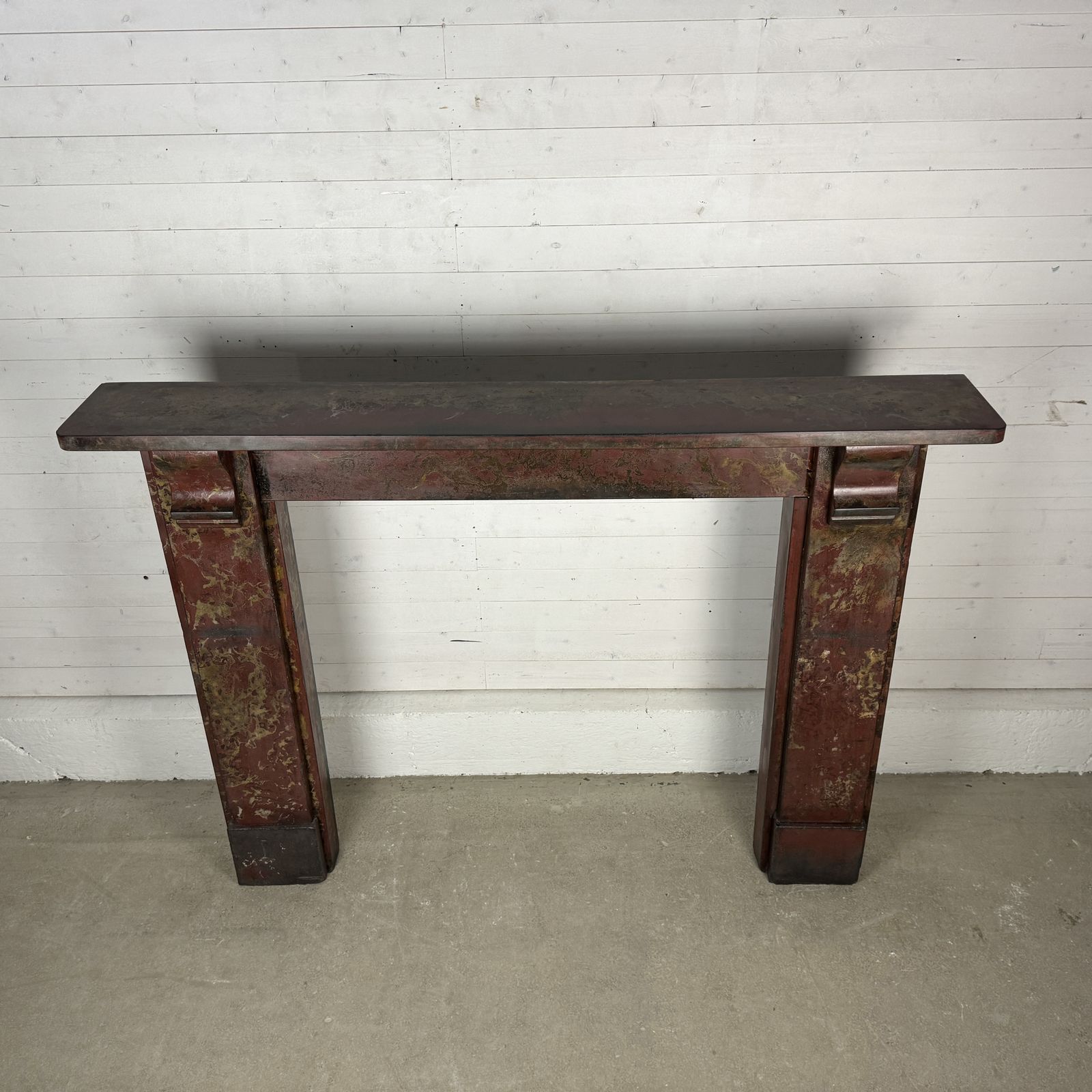 Simple Edwardian Slate Fire Surround With Red Marbleised Finish photo for sale