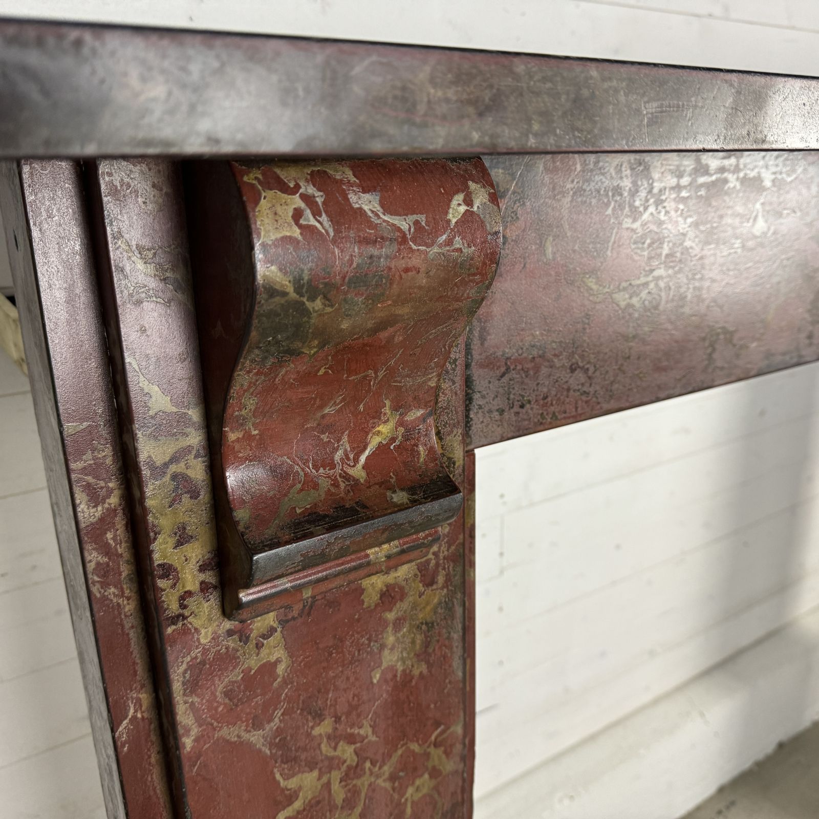 Simple Edwardian Slate Fire Surround With Red Marbleised Finish photo vinterior