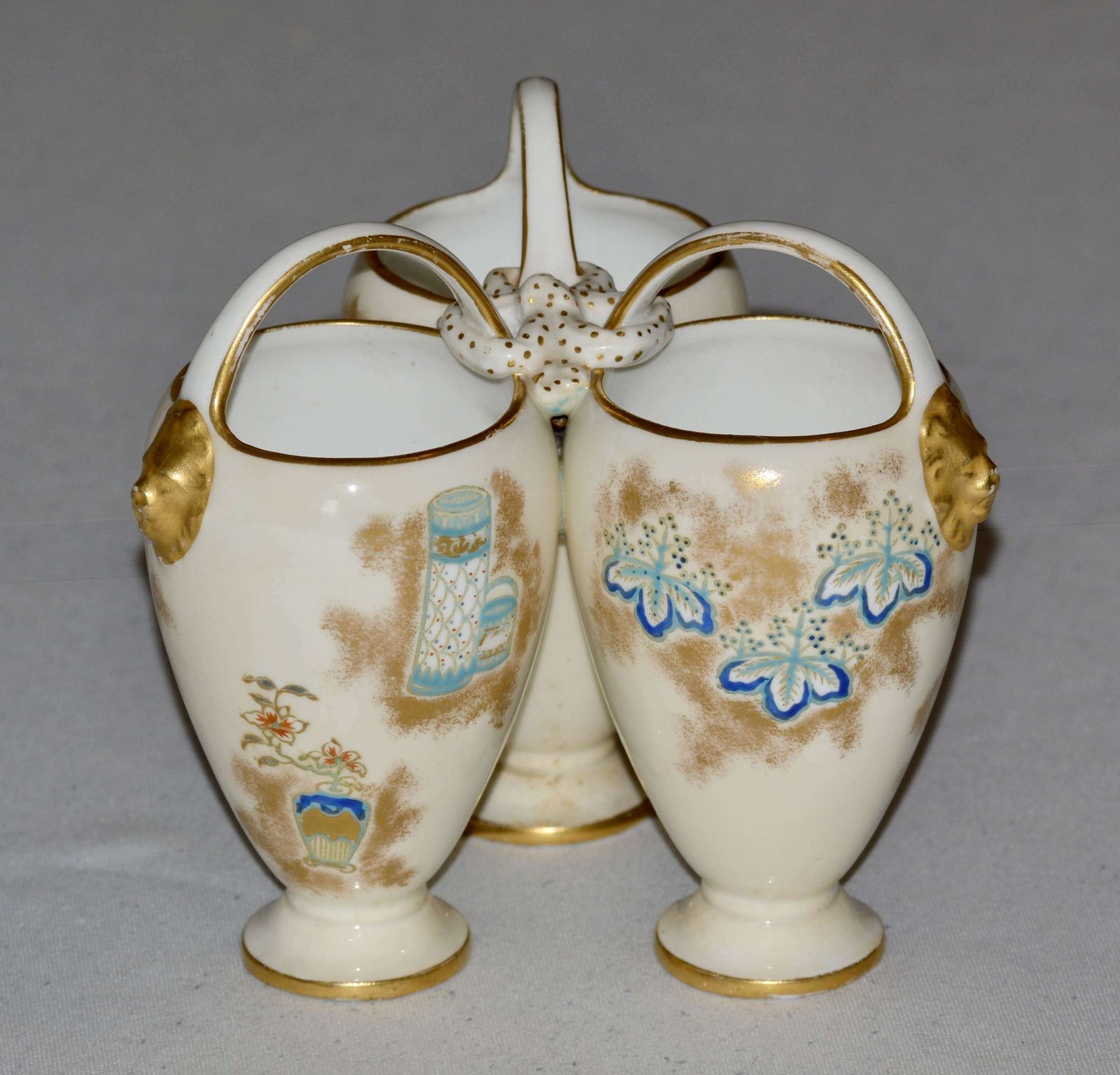An Unusual Design Of A Victorian Royal Worcester Triple Vase C1876/91