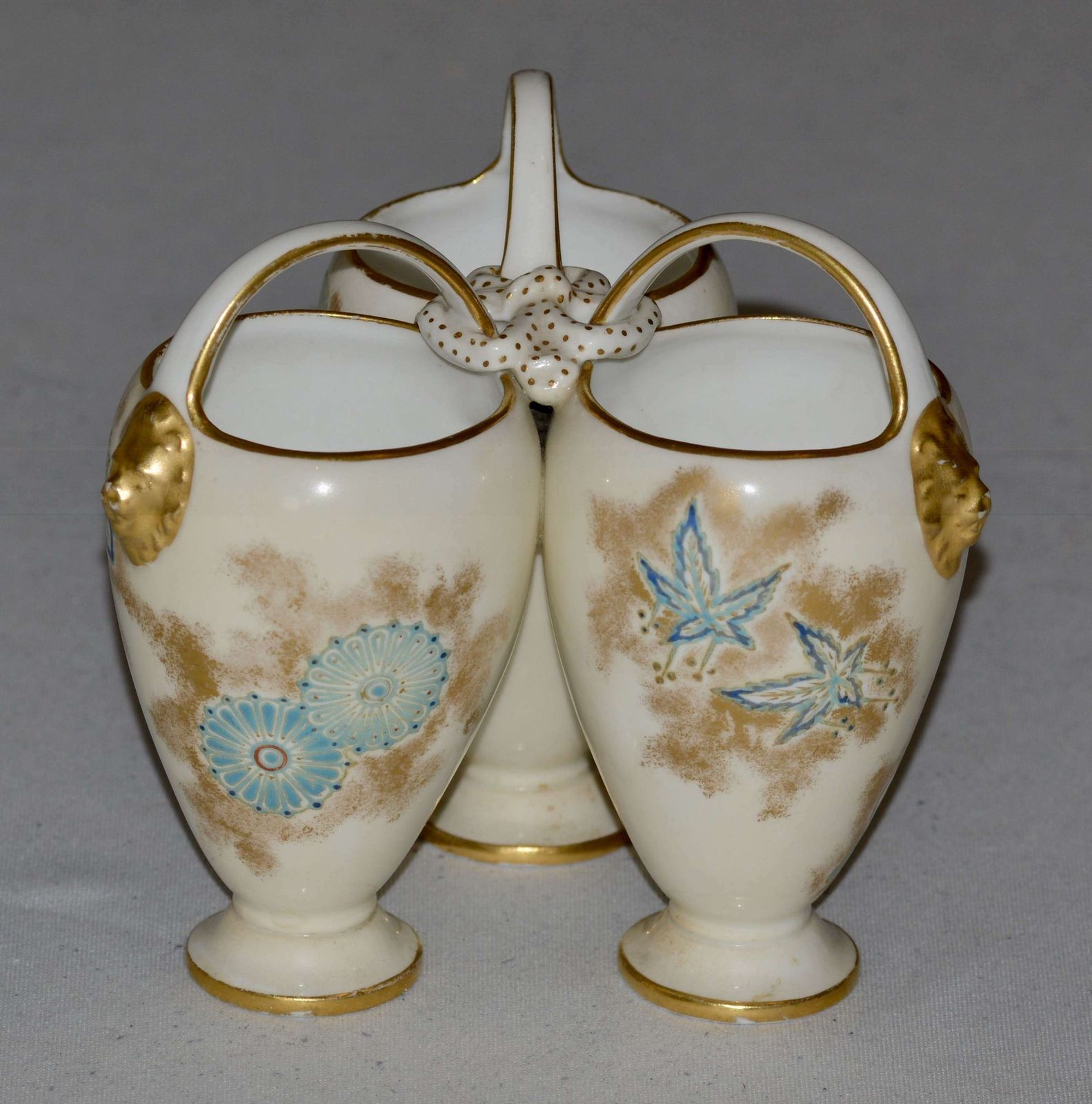 An Unusual Design Of A Victorian Royal Worcester Triple Vase C1876/91 photo furniture