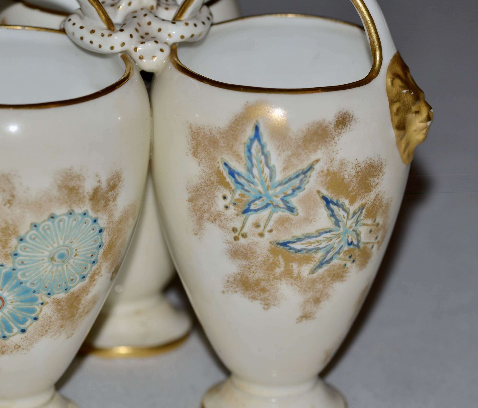 An Unusual Design Of A Victorian Royal Worcester Triple Vase C1876/91 photo Home Decor