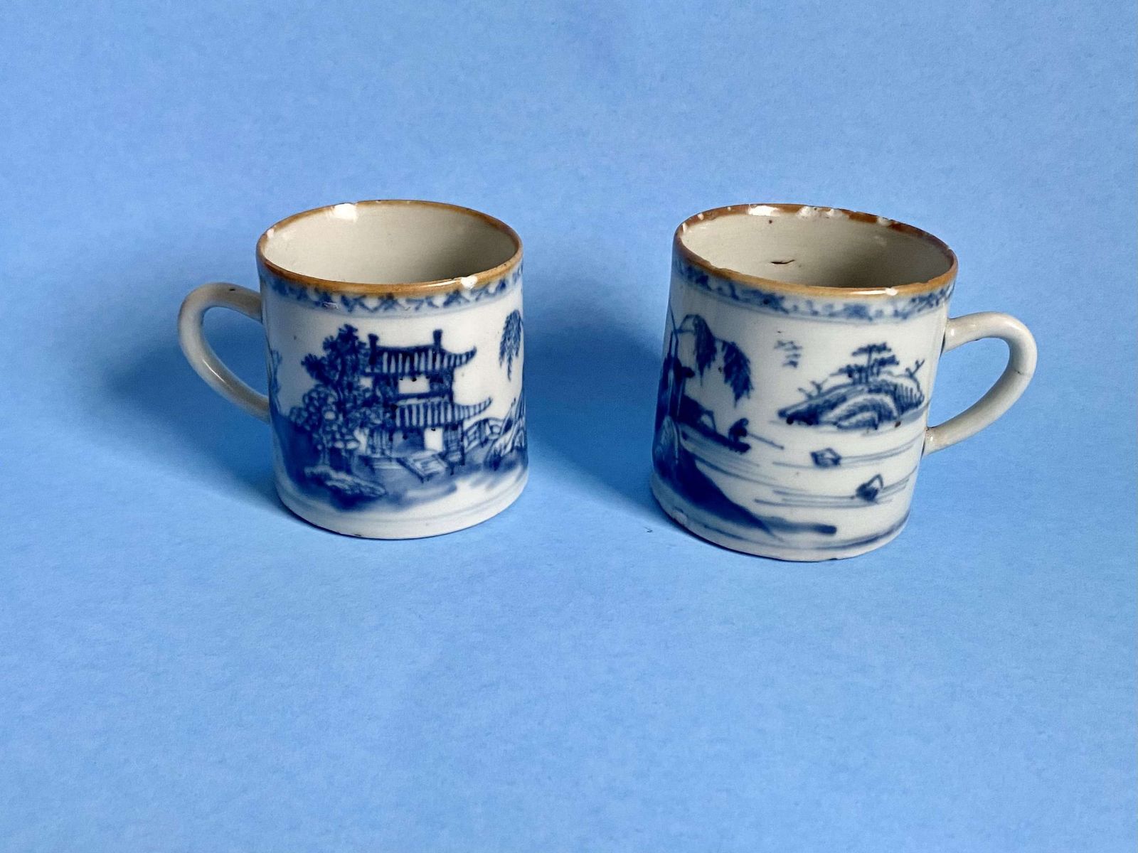 A Pair Of 18th Century Chinese Blue And White Porcelain Mugs photo for sale