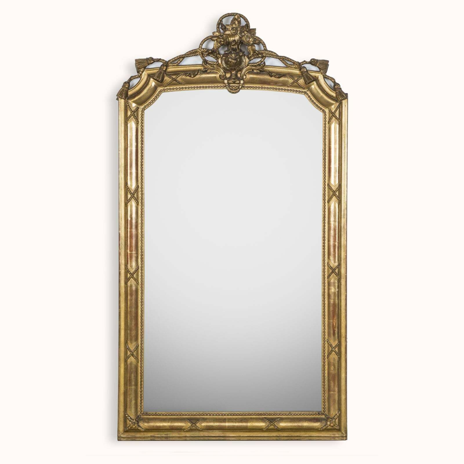 Antique French Neo Classical Style Giltwood Rope And Tassel Motif Mirror