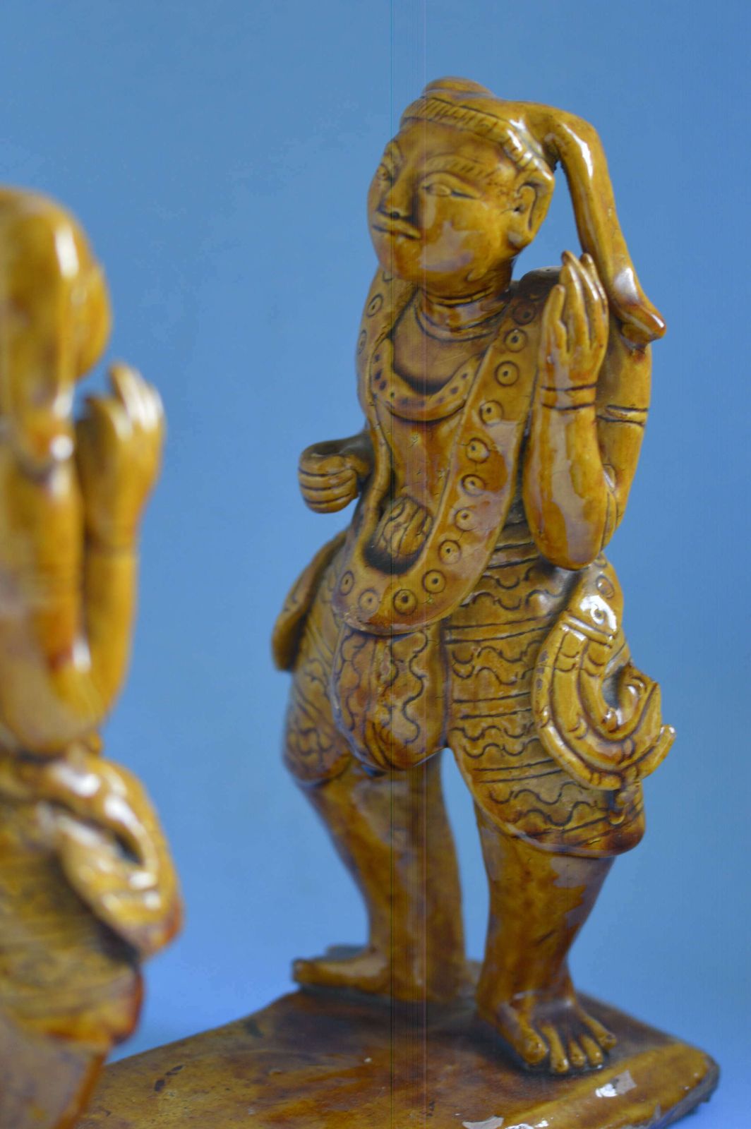 19th Century Continental Majolica Figure Of Two Buddhistic Males photo Home Decor
