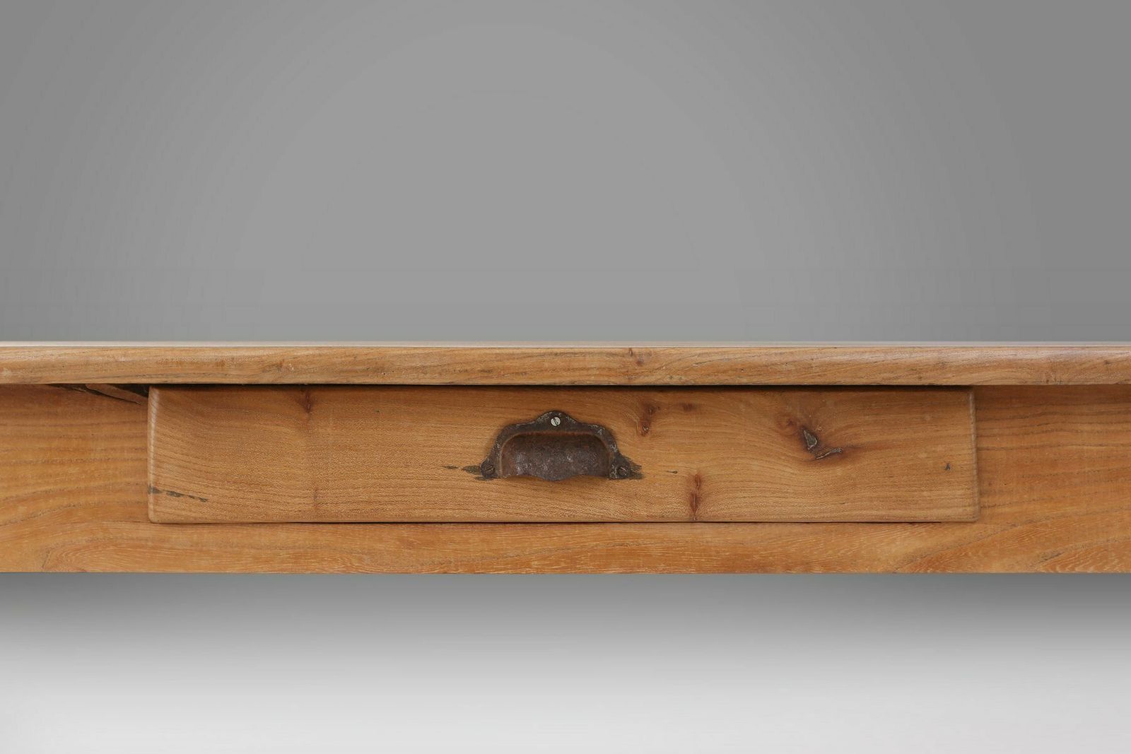 French Wabi Sabi Style Dining Table In Elm With Drawer, 1850s photo Furniture