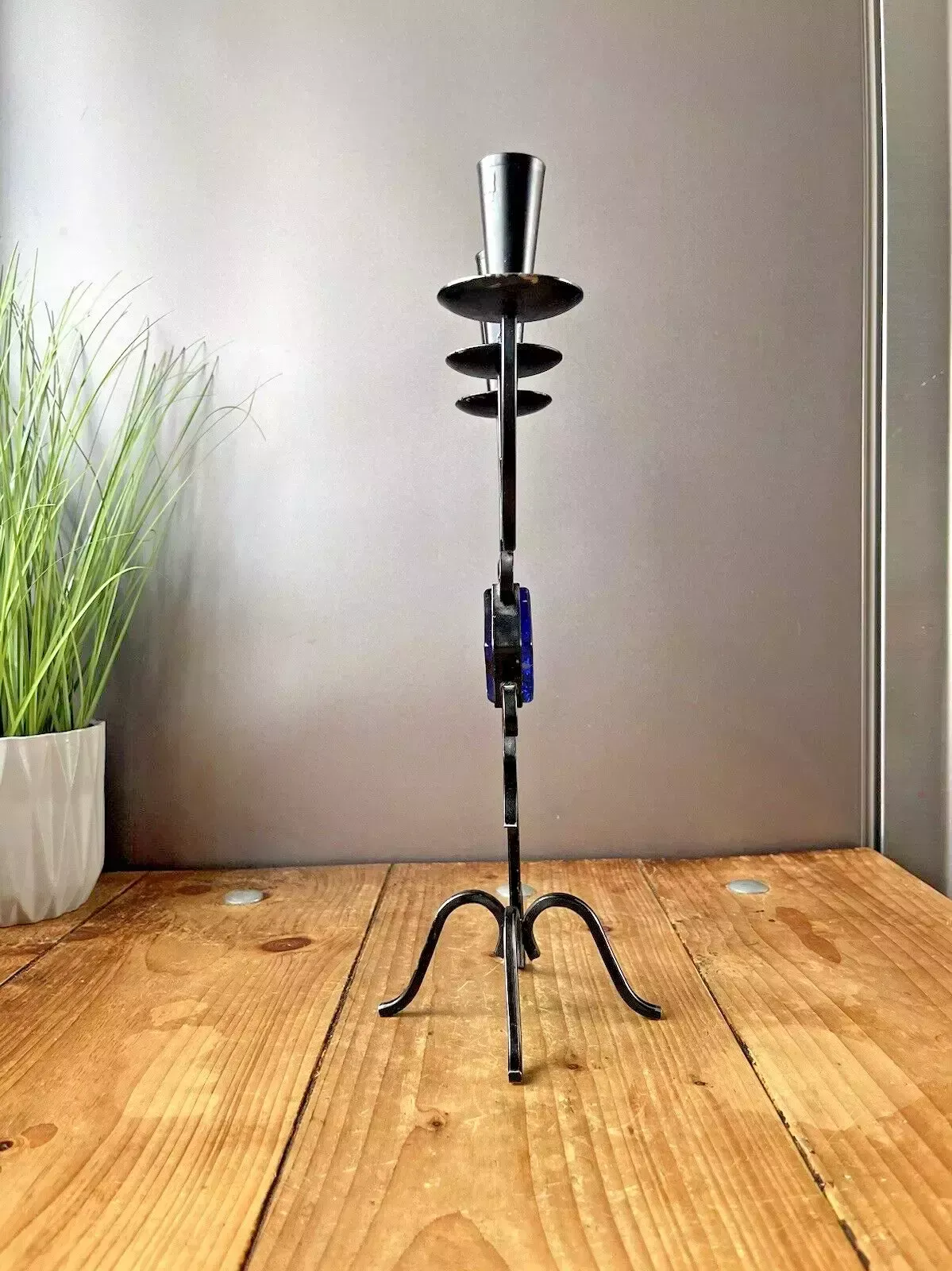 Mid Century 60's Swedish Folk 3 Candle Holder Candlestick Ystad Metall Bo Svensk photo vinterior