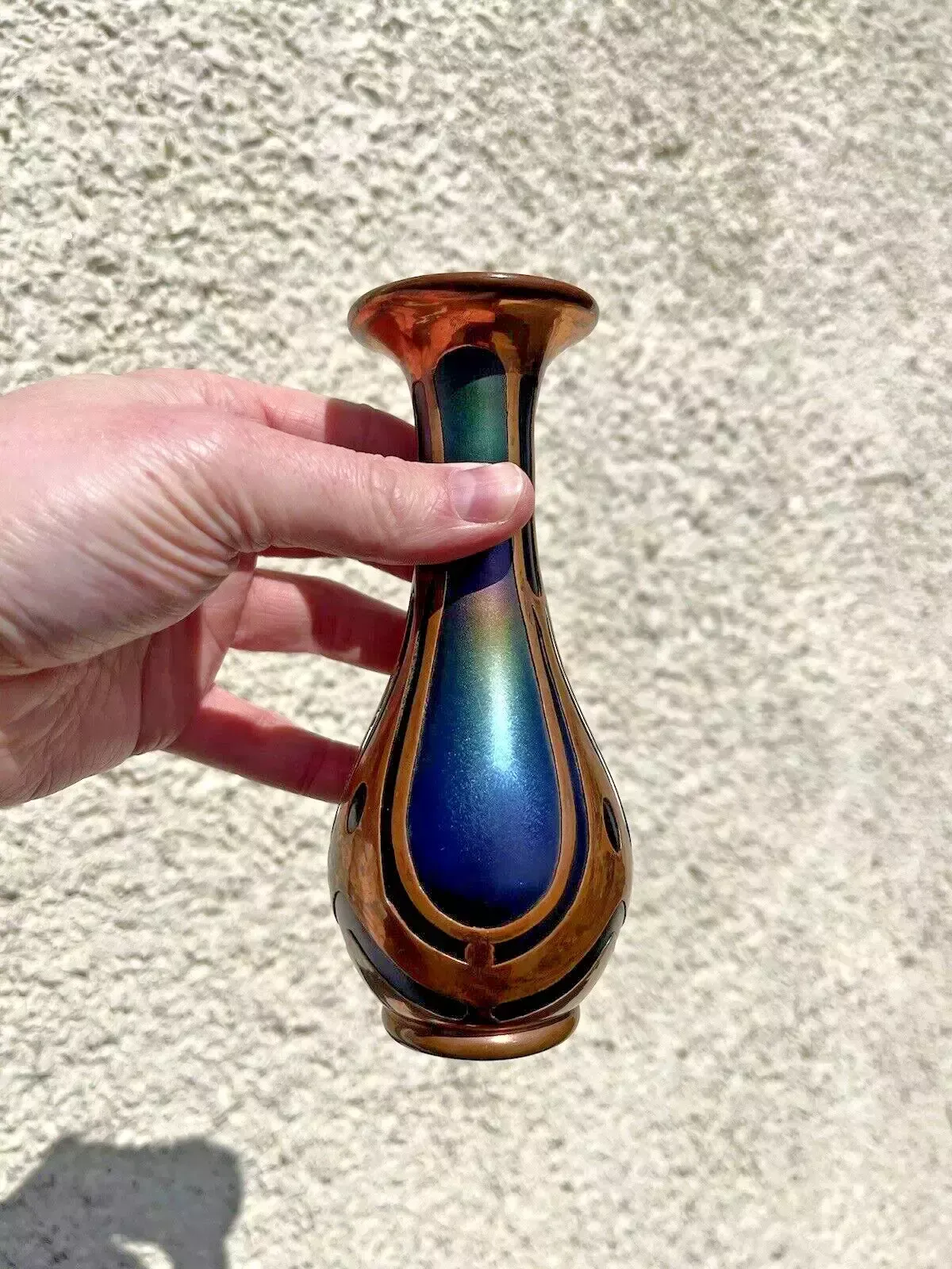 Nouveau Secessionist Bohemian Iridescent Glass Copper Clad Vase By Carl Goldberg photo vinterior