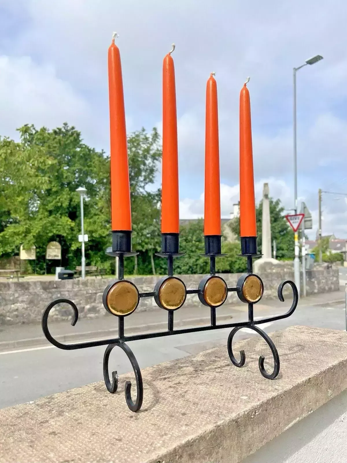 Mid Century 60's Swedish Folk 4 Branch Candle Holder Candlestick Ystad Metall