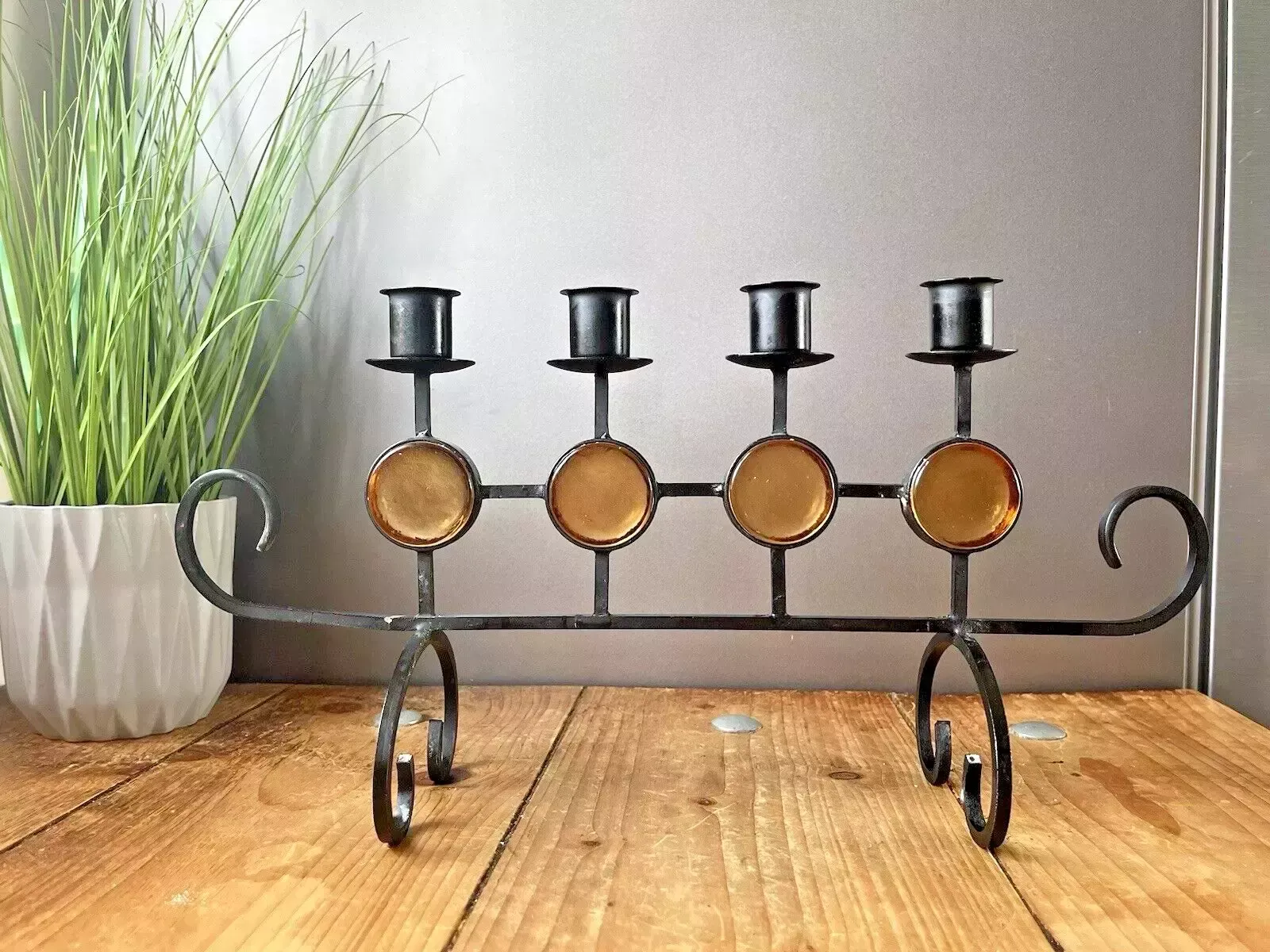 photo for sale Mid Century 60's Swedish Folk 4 Branch Candle Holder Candlestick Ystad Metall