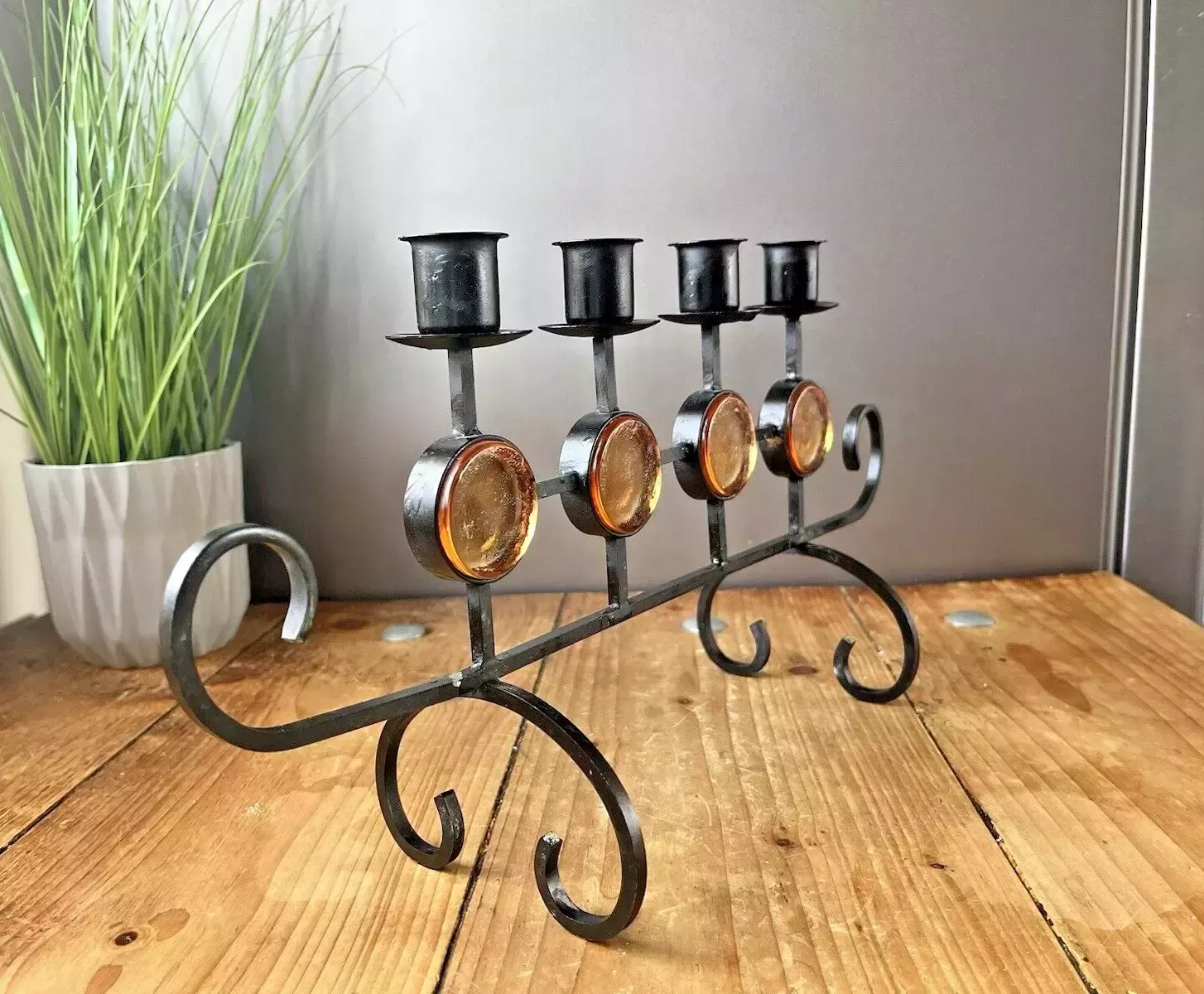 Home Decor Mid Century 60's Swedish Folk 4 Branch Candle Holder Candlestick Ystad Metall photo