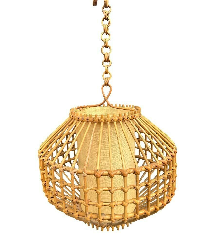Lighting A French 1960s Woven Bamboo And Parchment Hanging Light By Louis Sognot photo