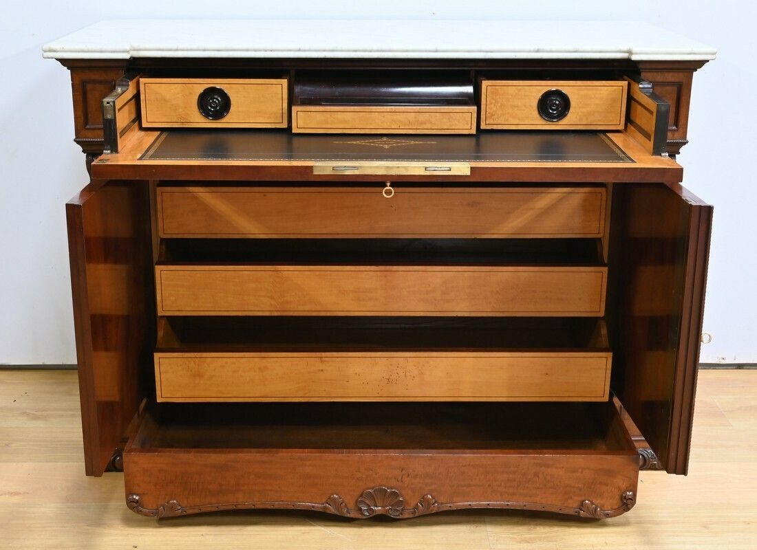 Property Writing Desk Chest Of Drawers, In Mahogany And Lemon Wood, Restoration Style – Part 1 Of The 19th Century photo Furniture