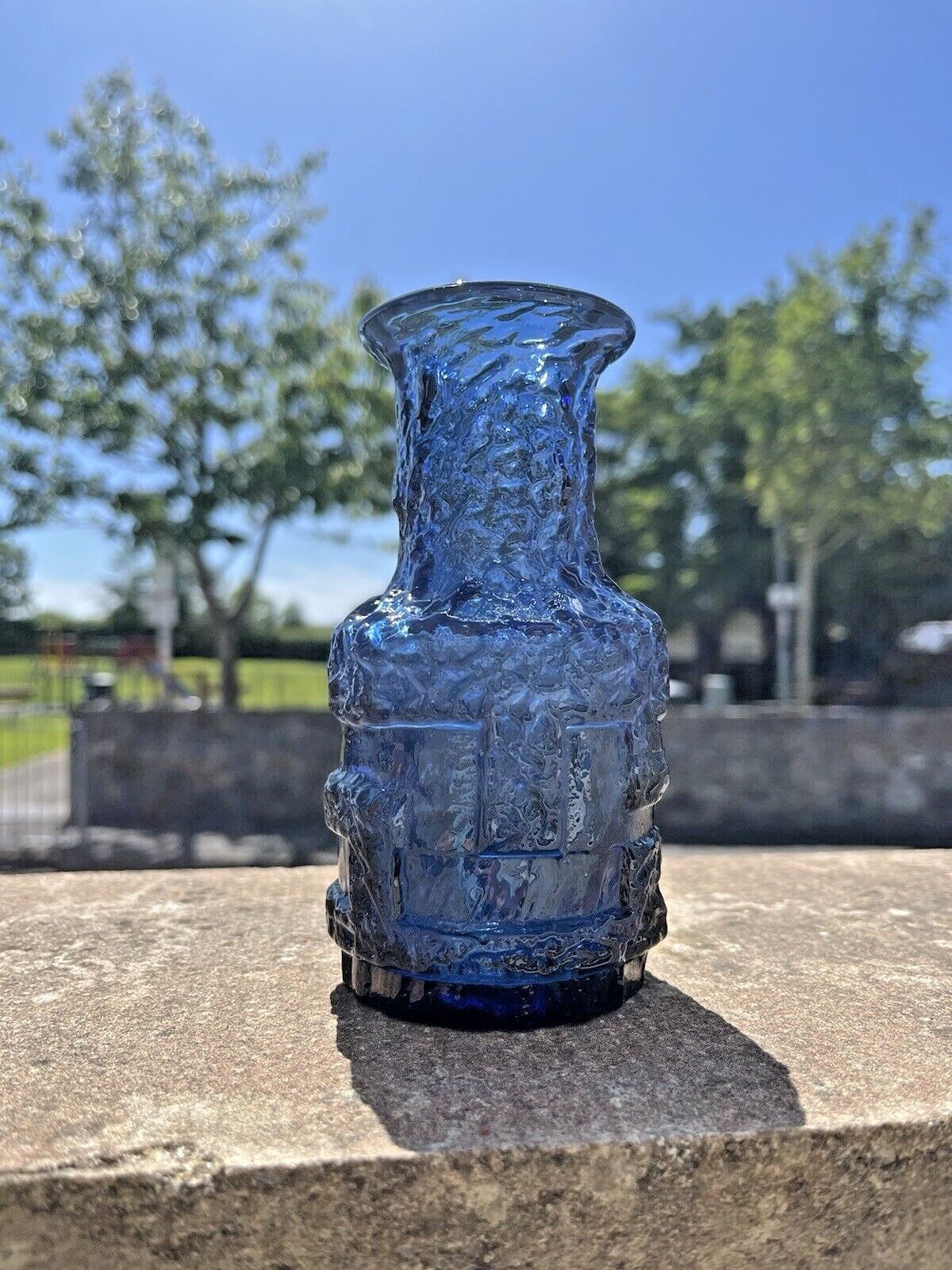 Mid Century Swedish Ruda Glasbruk Blue Textured 60's Glass Vase Scandi Retro 70s photo for sale