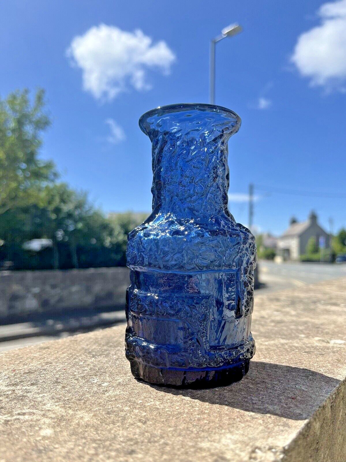 Mid Century Swedish Ruda Glasbruk Blue Textured 60's Glass Vase Scandi Retro 70s photo Home Decor