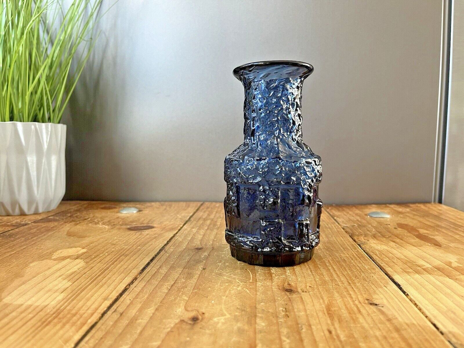 Mid Century Swedish Ruda Glasbruk Blue Textured 60's Glass Vase Scandi Retro 70s photo 75.0