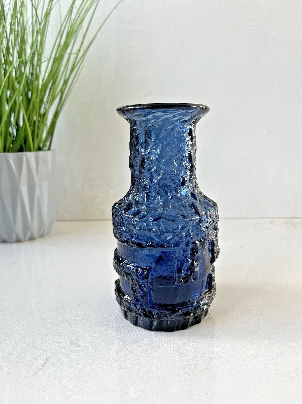 Home Decor Mid Century Swedish Ruda Glasbruk Blue Textured 60's Glass Vase Scandi Retro 70s photo