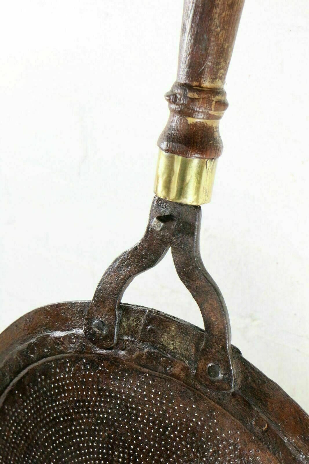 Antique Indian Ethnic Cooking Sieve Large Decorative Metal & Brass Wooden Handle photo buy