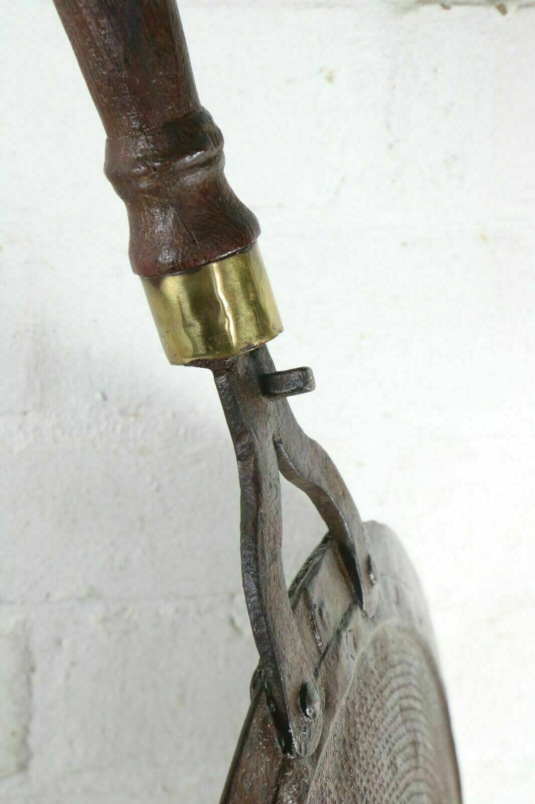 Antique Indian Ethnic Cooking Sieve Large Decorative Metal & Brass Wooden Handle photo vintage