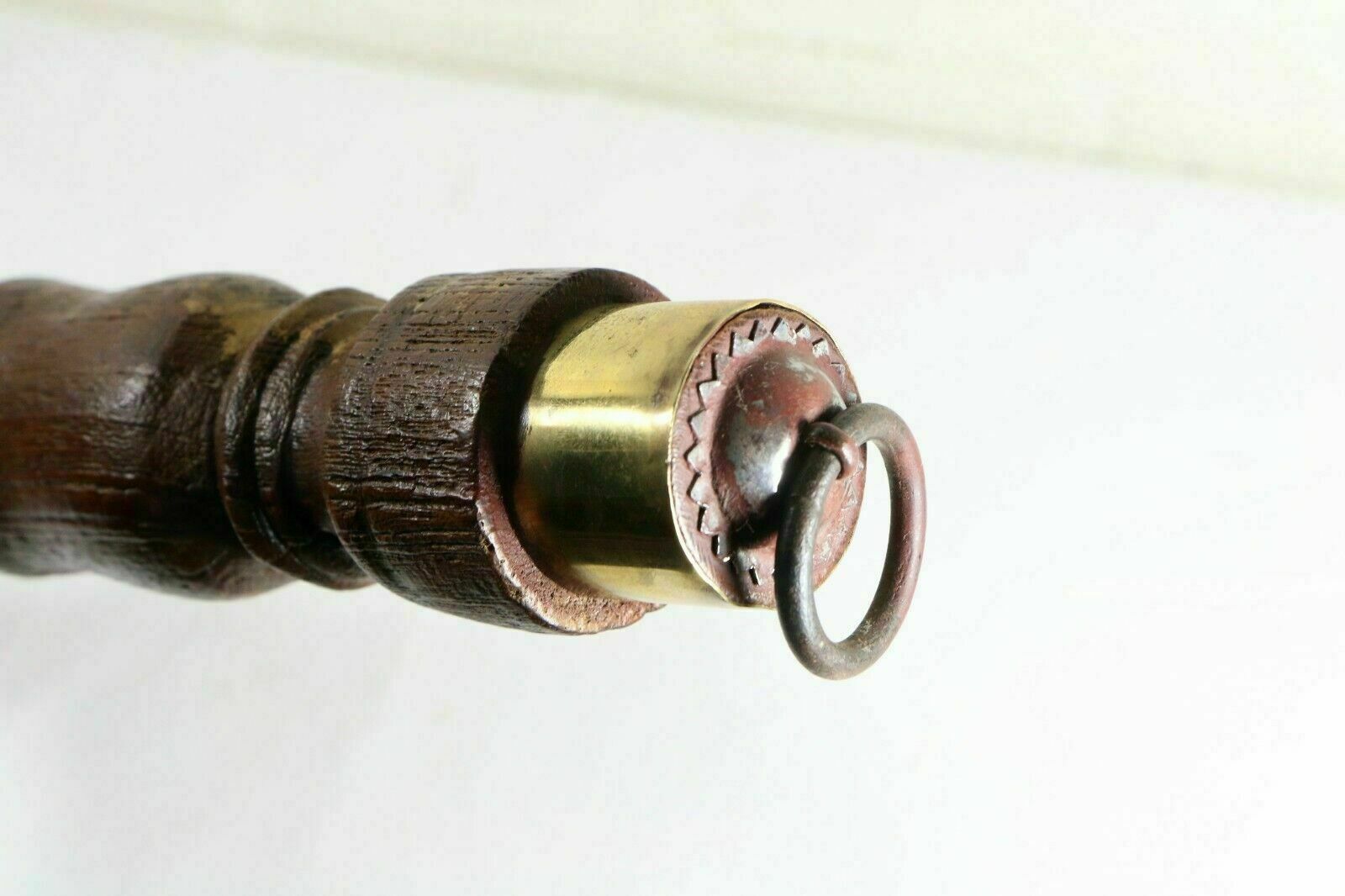 photo for sale Antique Indian Ethnic Cooking Sieve Large Decorative Metal & Brass Wooden Handle