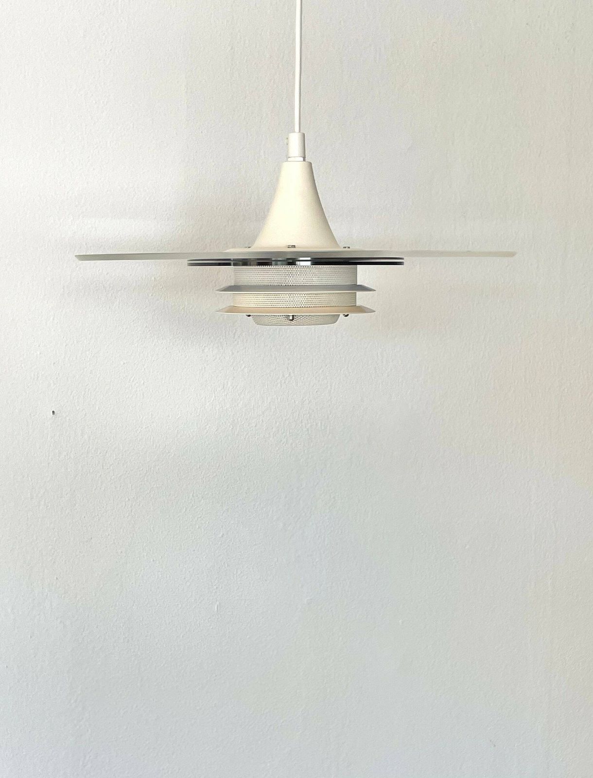Danish Vintage Postmodern Minimalist Space Age Acrylic Multilayer Ceiling Lamp With Blue And White Details   Design By Design Light photo vinterior