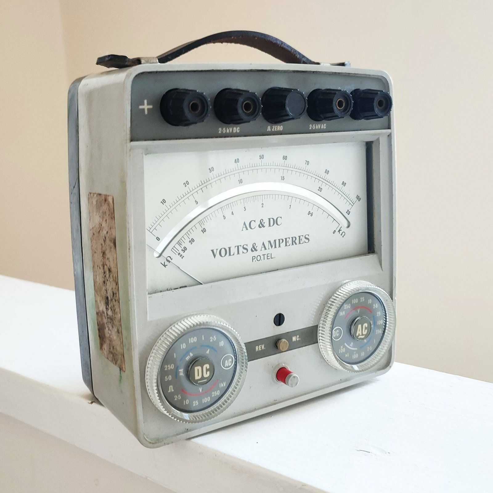 50's Post Office Multi Range Ac / Dc Volt & Amperes Multi Meter Model No. 14c W/ Leather Case   Sbm 82/5   Vintage Testing Equipment photo furniture