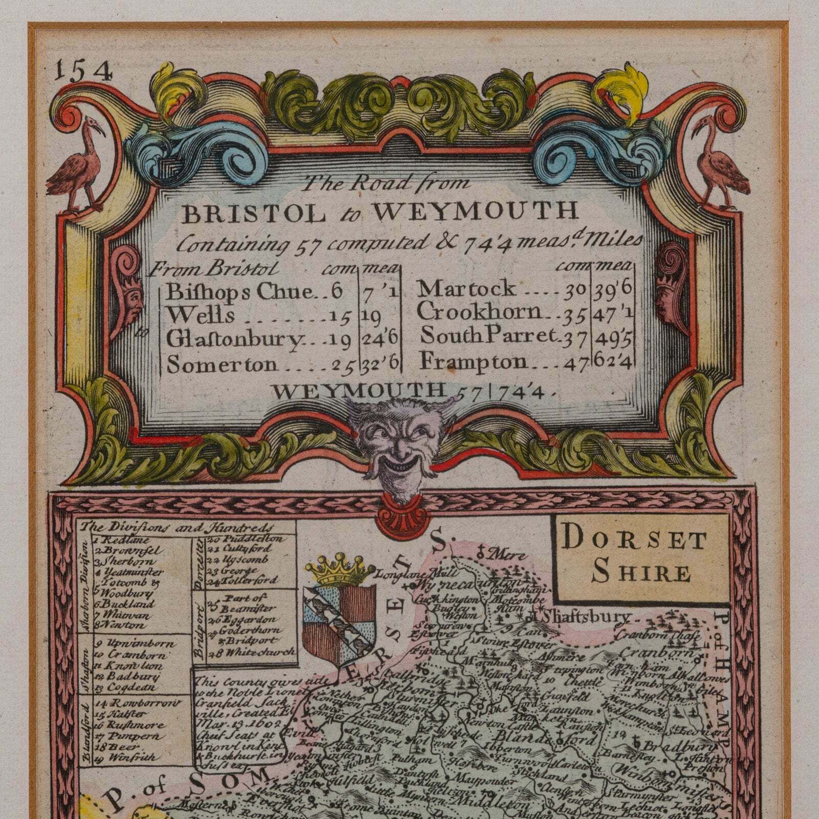 Antique Road Map, Bristol To Weymouth, English, Framed Cartography, Georgian photo for sale