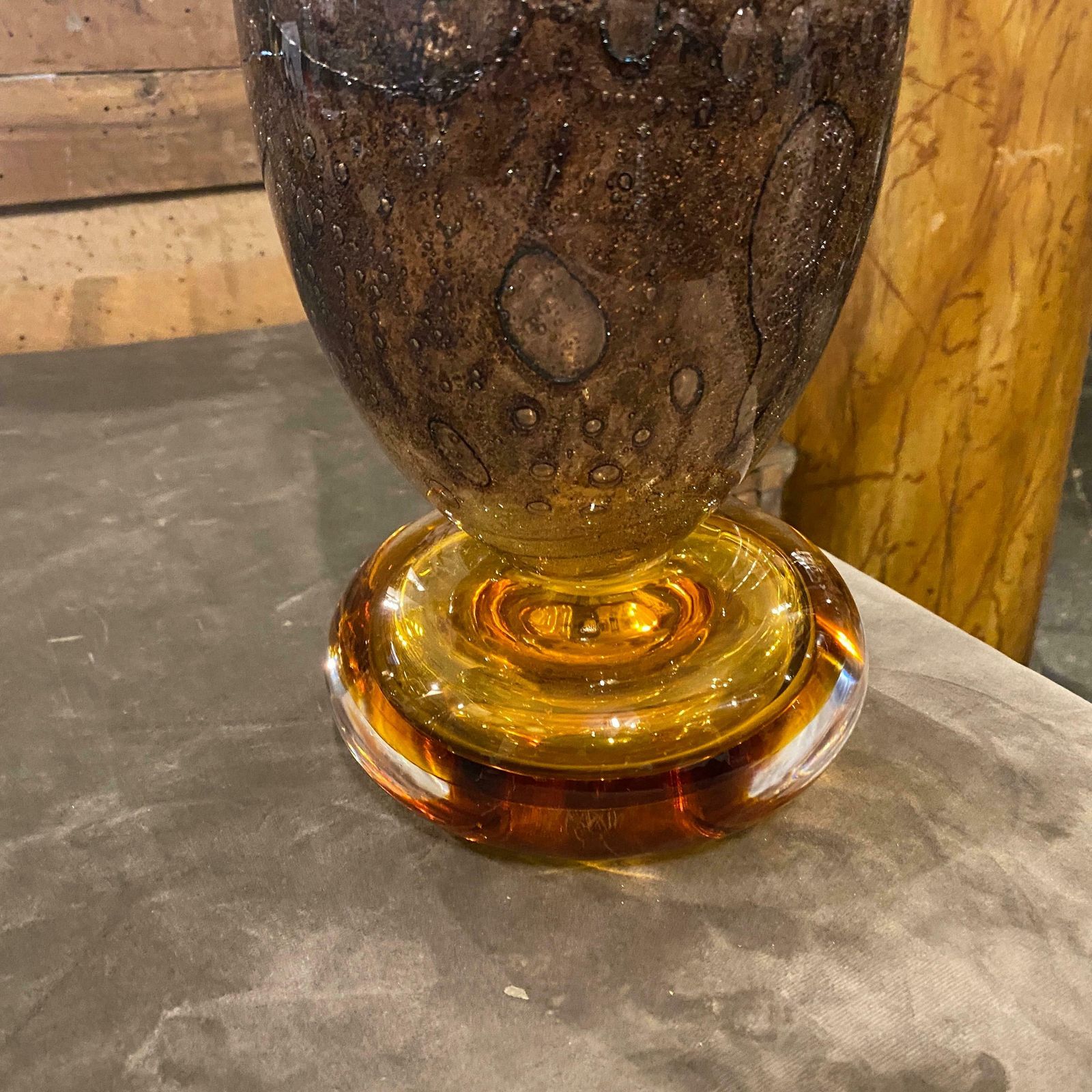 1980s Giovanni Cenedese Modernist Brown And Amber Murano Glass Vase photo furniture