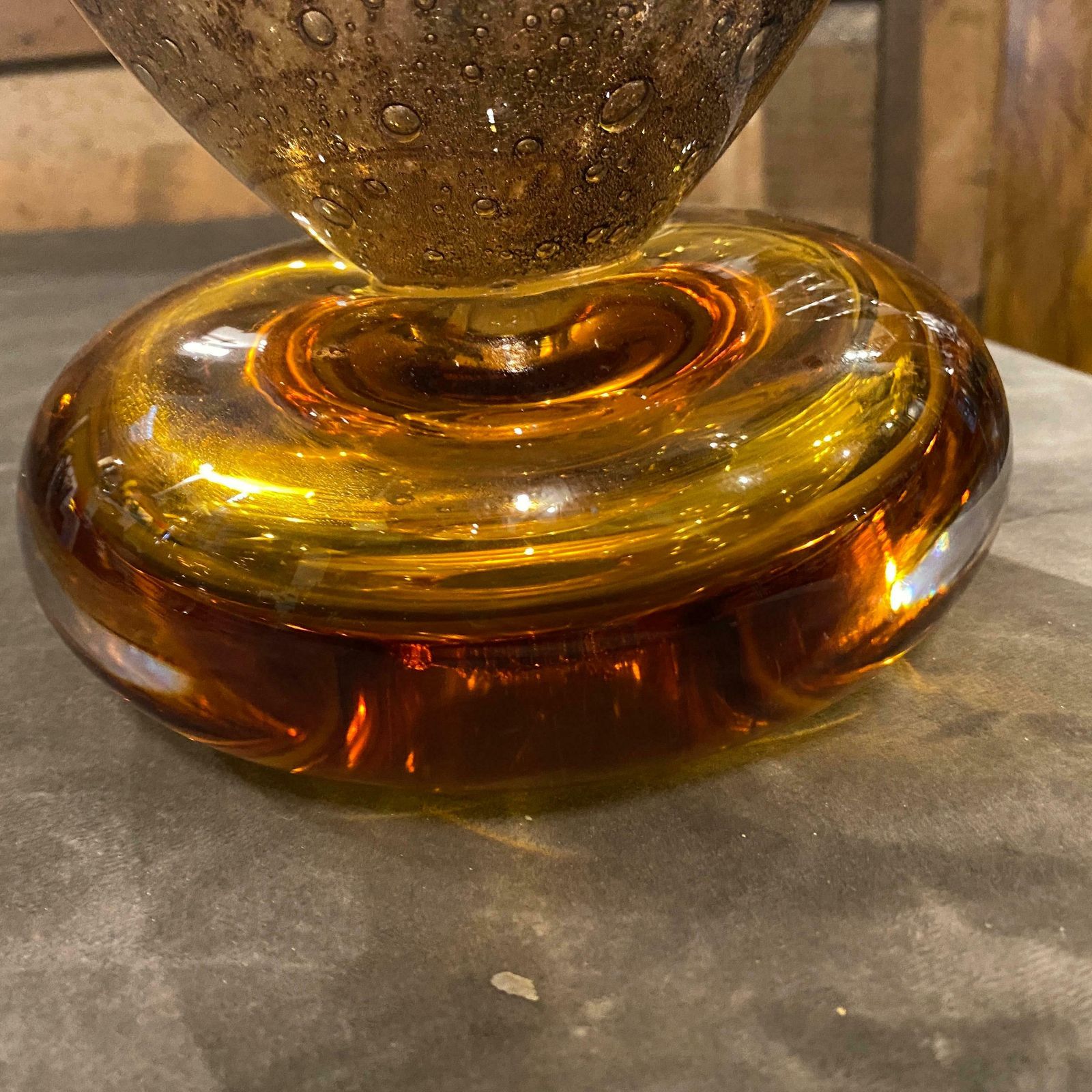 photo furniture 1980s Giovanni Cenedese Modernist Brown And Amber Murano Glass Vase