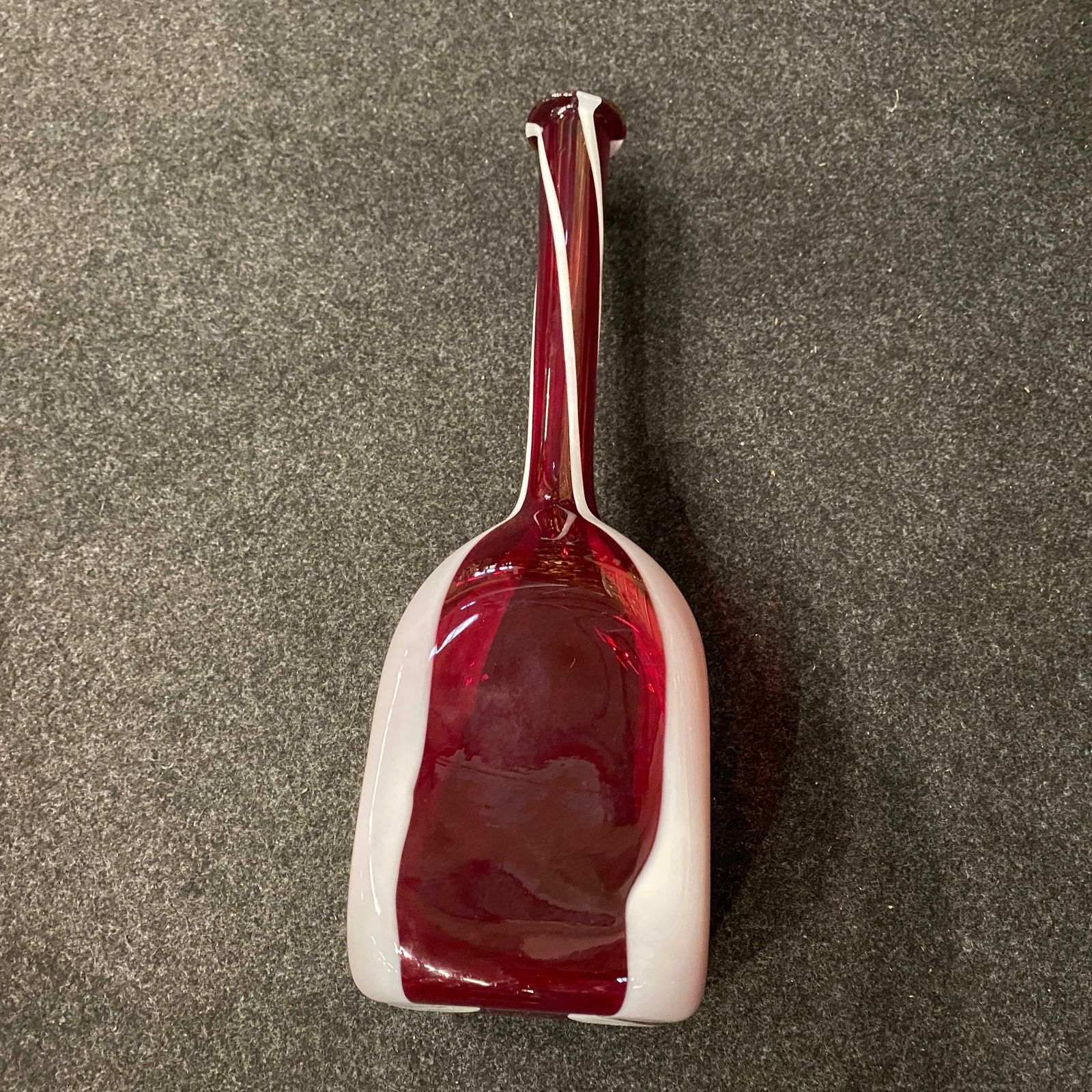 photo for sale 1980s Modernist Red And White Tall Murano Glass Bottle Vase By Carlo Moretti