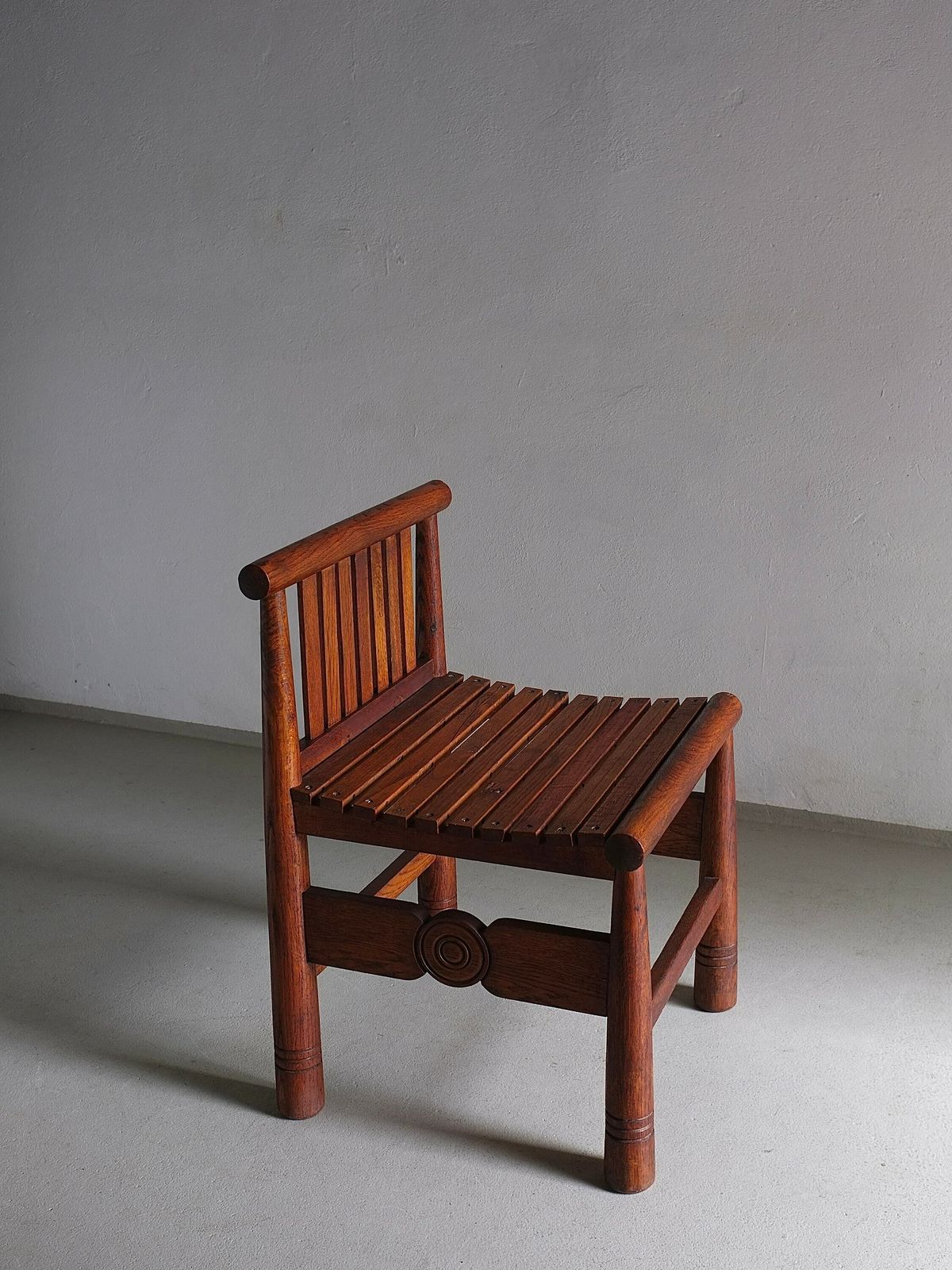 Carved Oak Low Back Chair | France | 1960s photo furniture