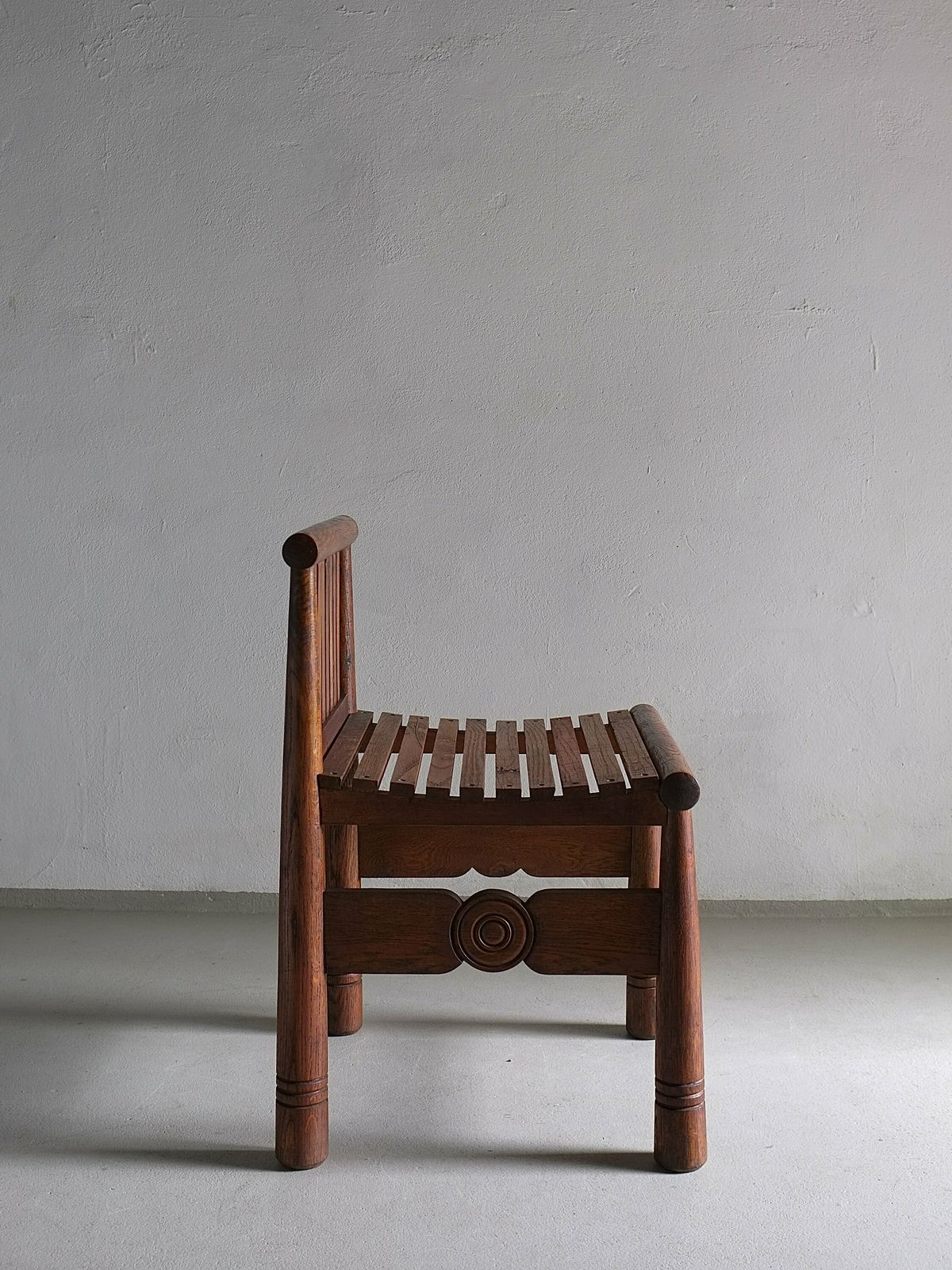 Carved Oak Low Back Chair | France | 1960s photo Furniture