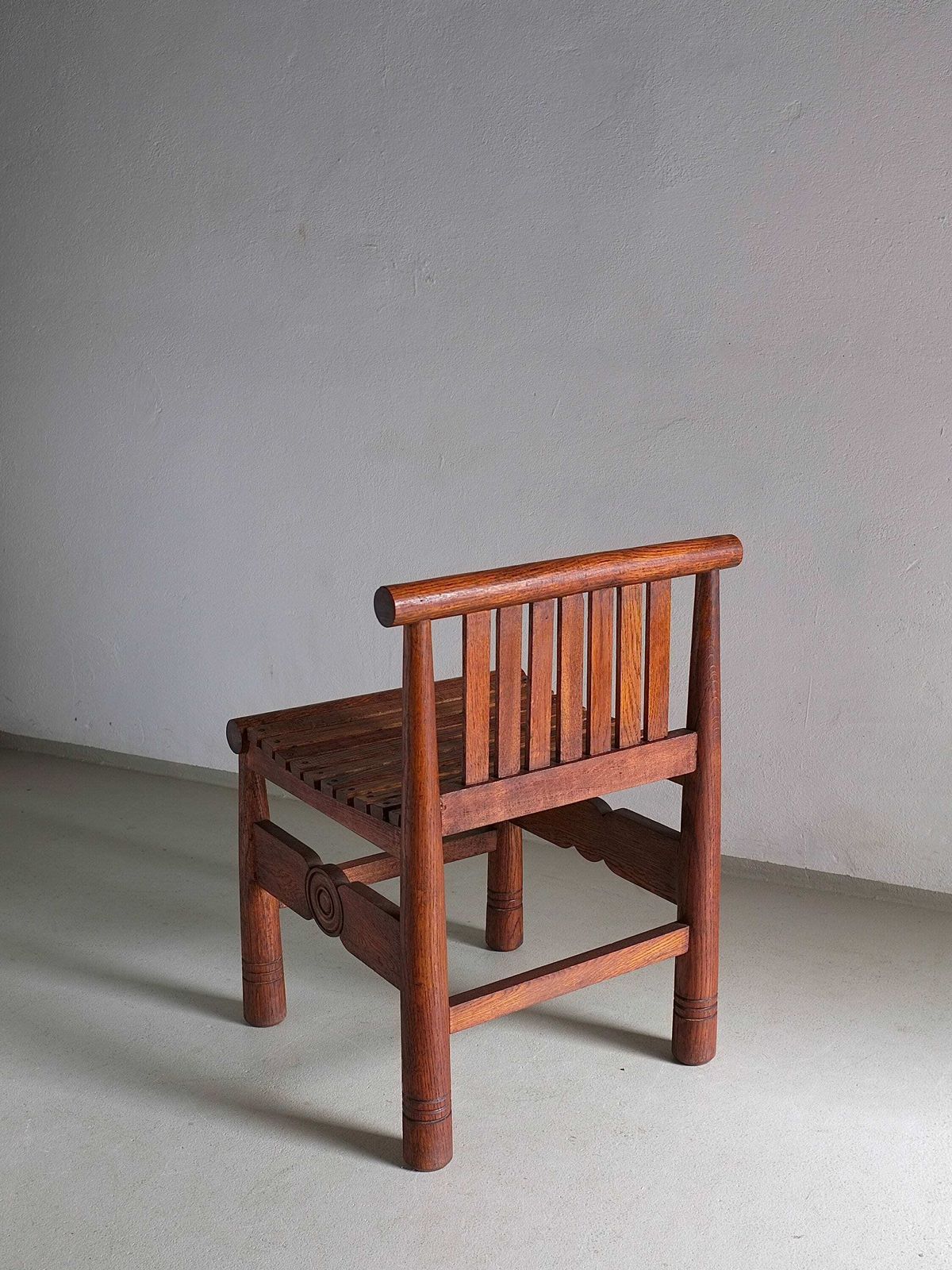 Carved Oak Low Back Chair | France | 1960s photo 1054.0