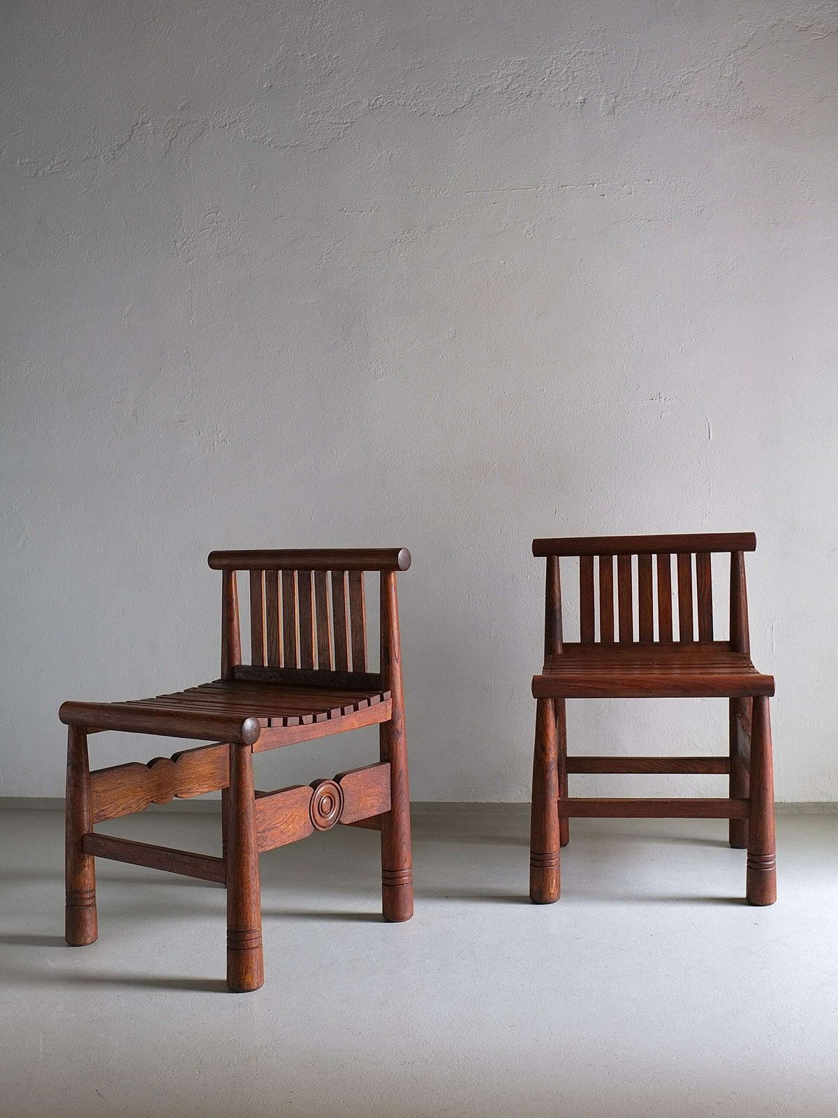 Carved Oak Low Back Chair | France | 1960s photo buy