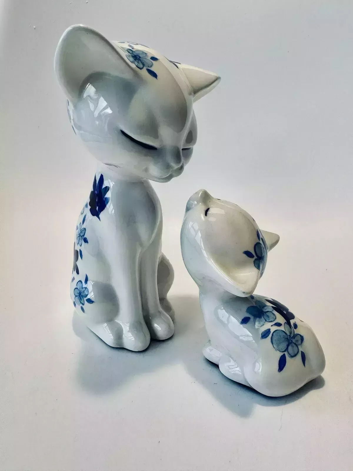 Mid Century Mcnees Cat And Kitten Figurines Hand Painted By Sandra Palmer photo vintage