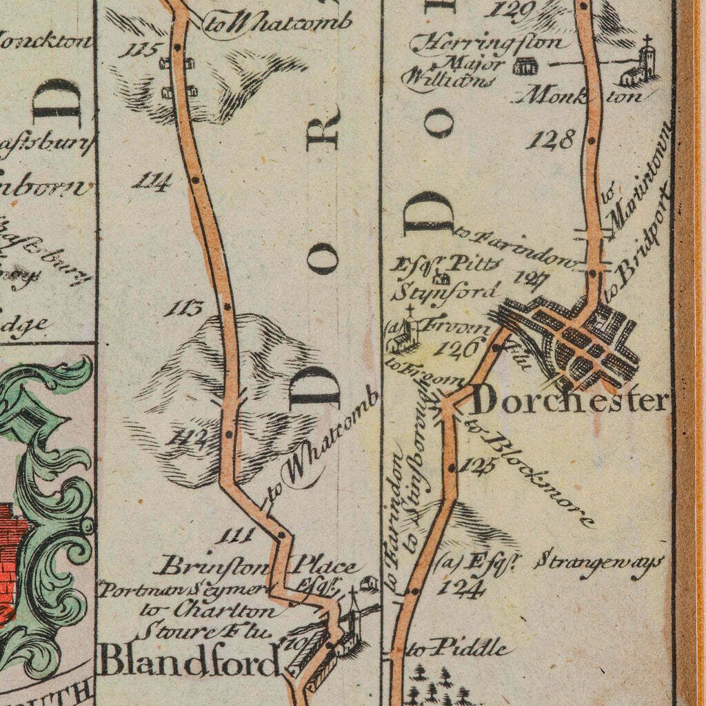 photo furniture Antique Coaching Road Map Cranborne To Dorchester, Framed Cartography, Victorian
