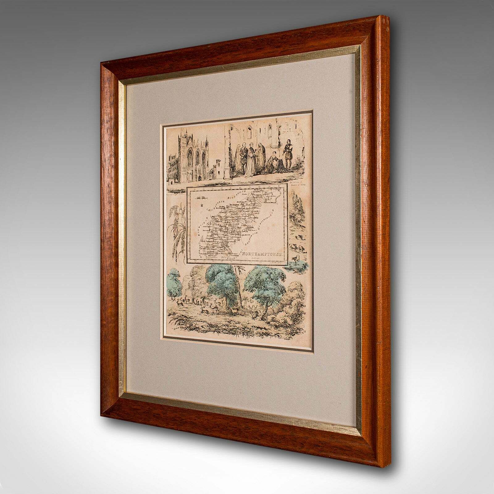 Small Antique County Map, Northamptonshire, English, Framed, Cartography, C.1850 photo for sale