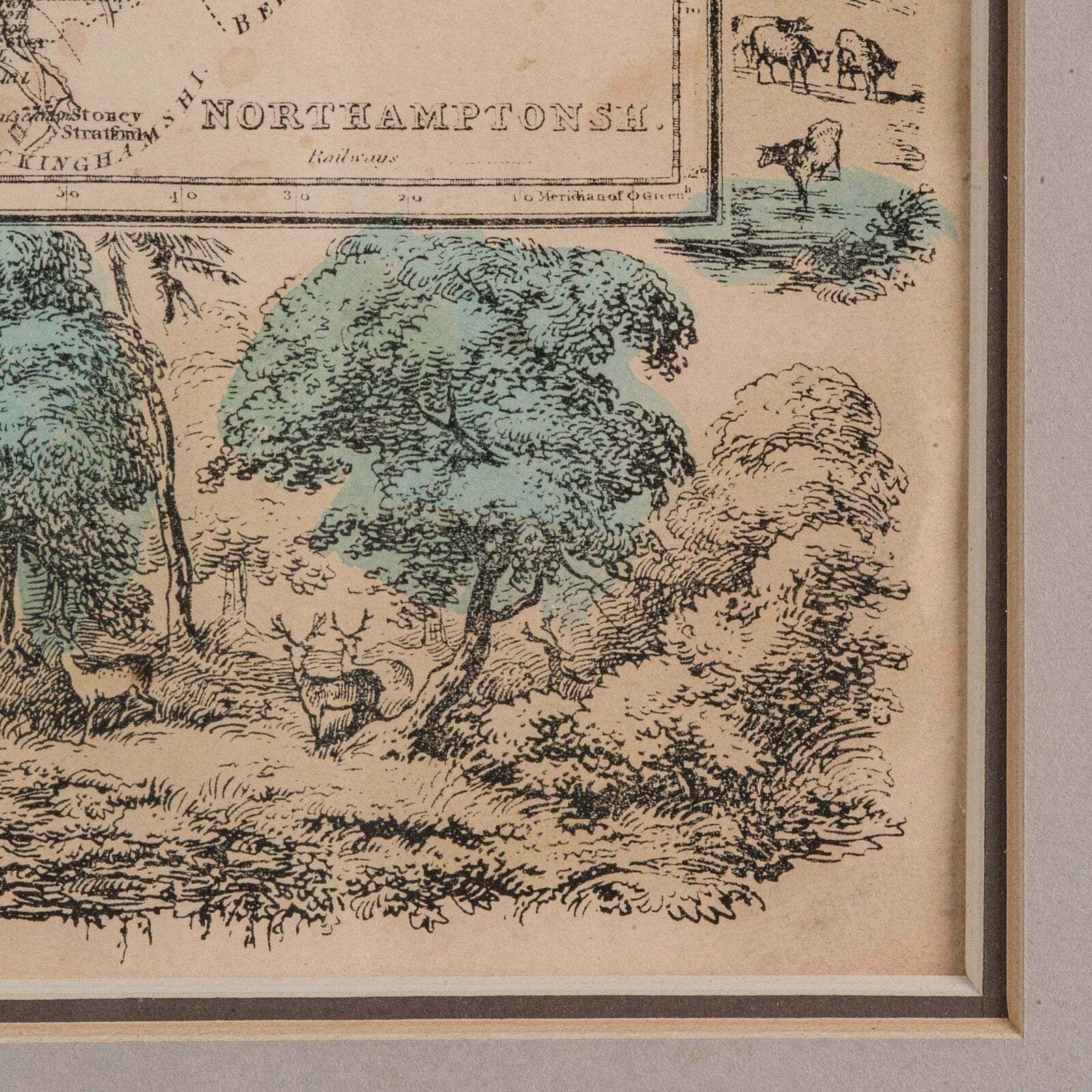 photo for sale Small Antique County Map, Northamptonshire, English, Framed, Cartography, C.1850