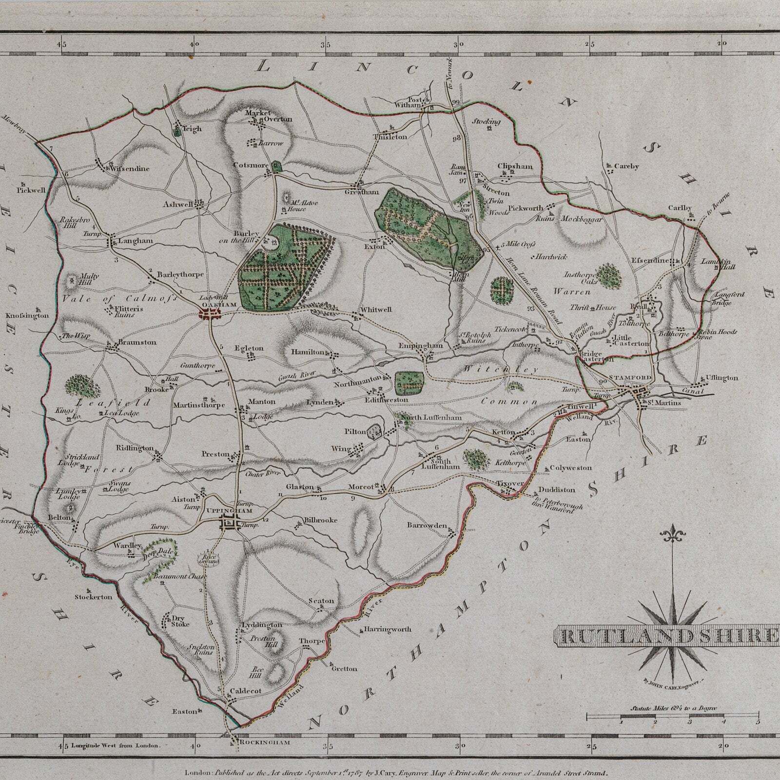 Antique County Map, Rutlandshire, Framed Atlas Cartography, John Cary, Georgian photo Art