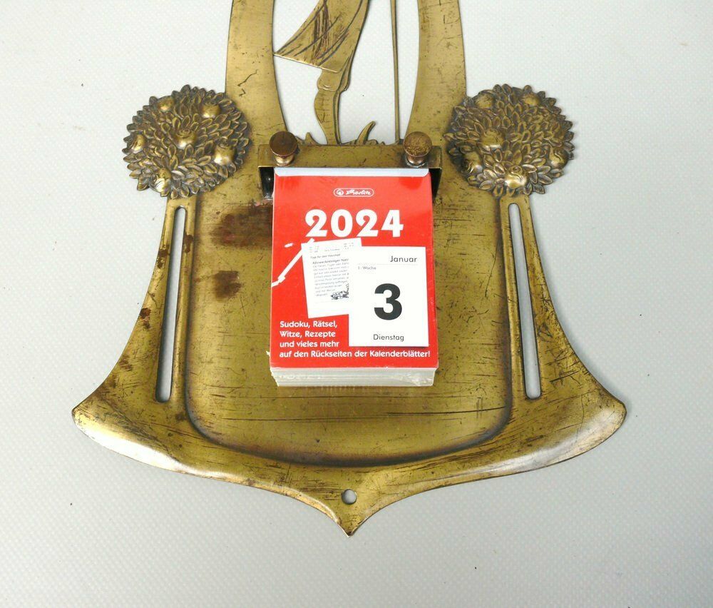 Art Art Nouveau Wall Mount For Tear Off Calendar In Brass, 1890s photo