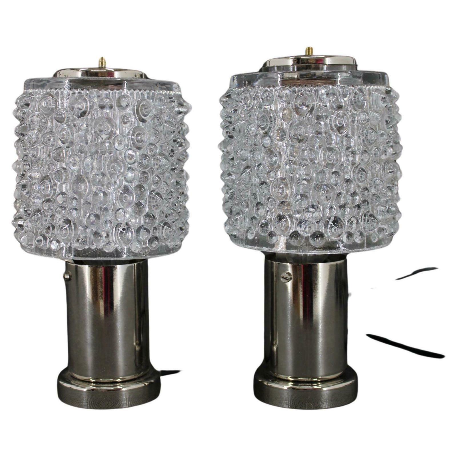 1970s Pair Of Glass Table Lamps By Kamenicky Senov, Czechoslovakia