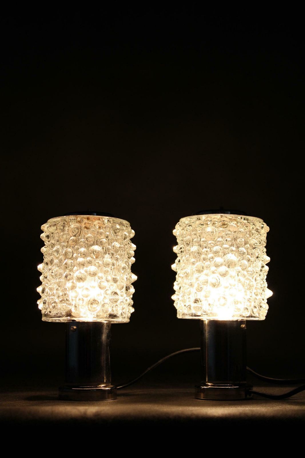 photo vinterior 1970s Pair Of Glass Table Lamps By Kamenicky Senov, Czechoslovakia