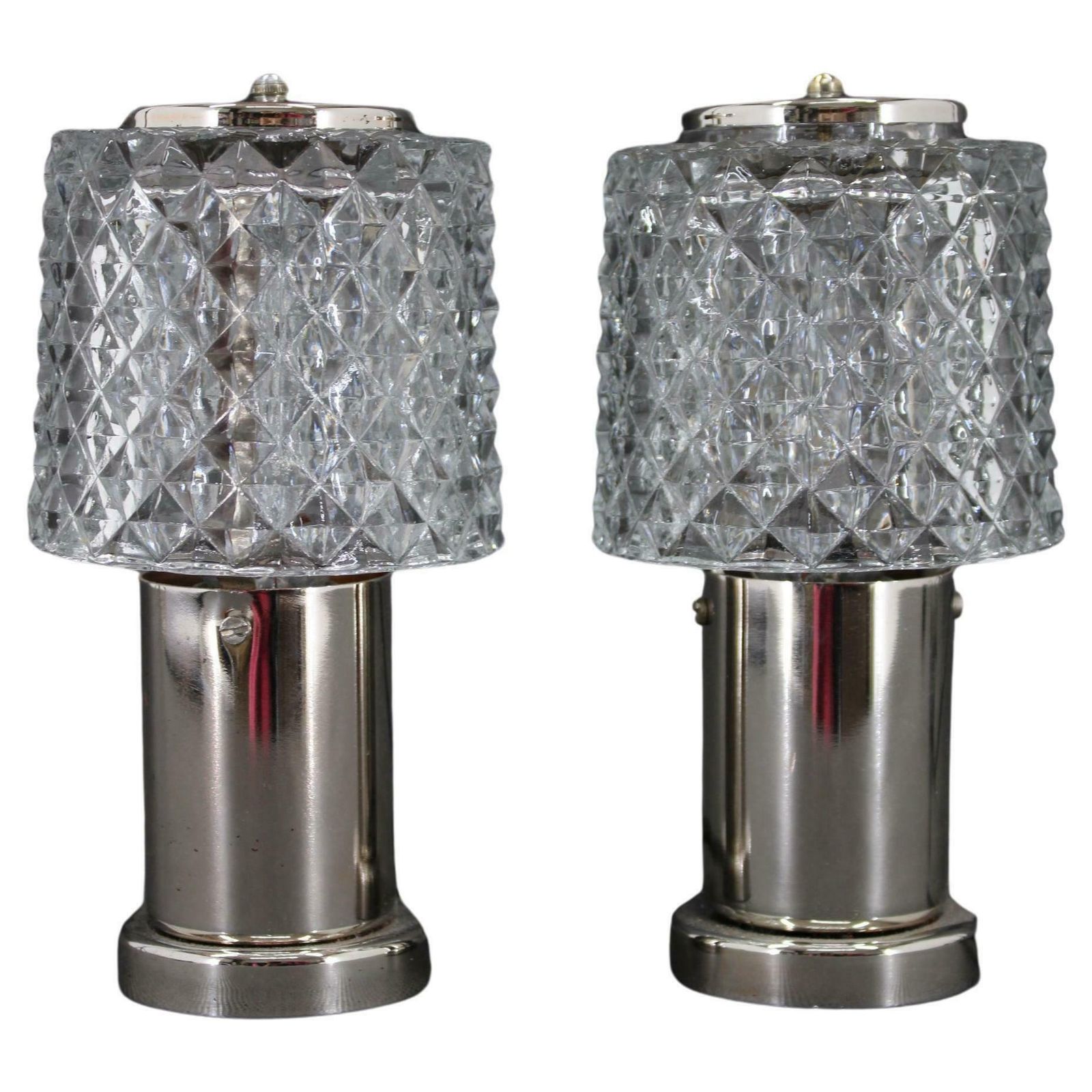 1970s Pair Of Nightstands Glass Lamps By Kamenicky Senov, Czechoslovakia
