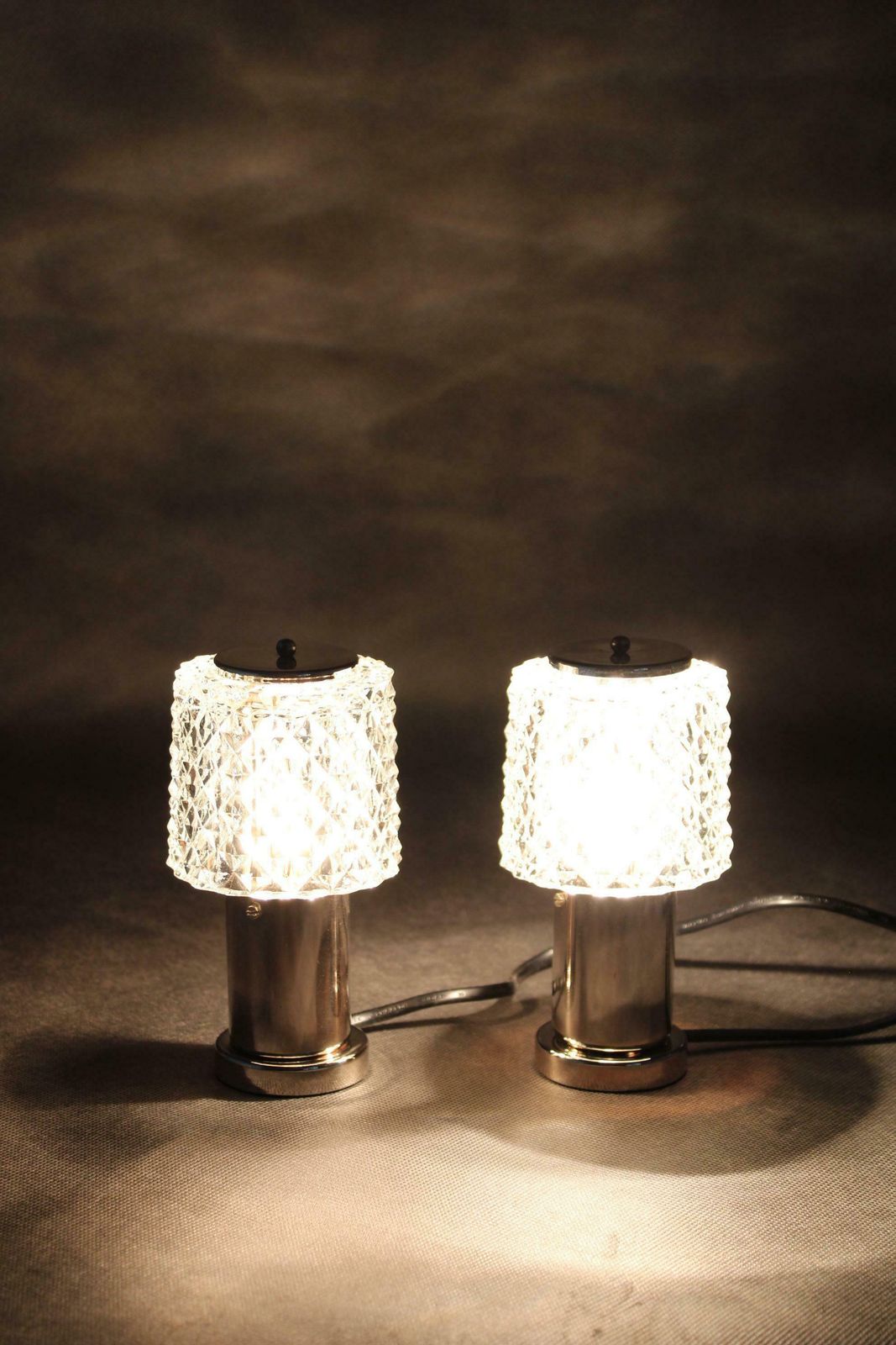 1970s Pair Of Nightstands Glass Lamps By Kamenicky Senov, Czechoslovakia photo vintage