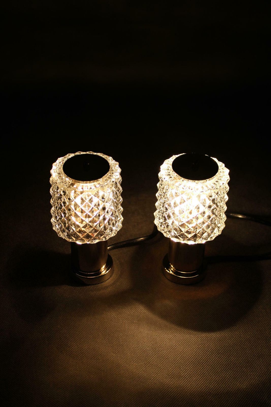 photo for sale 1970s Pair Of Nightstands Glass Lamps By Kamenicky Senov, Czechoslovakia