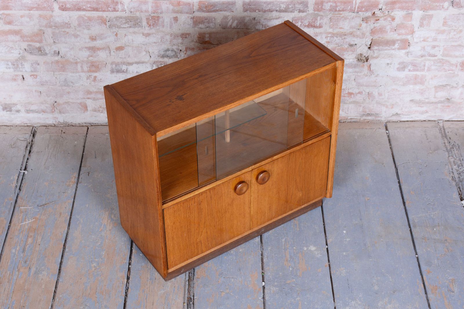 Restored Mid Century Bookcase, By Up Závody, Oak, Glass, Czech, 1950s photo for sale